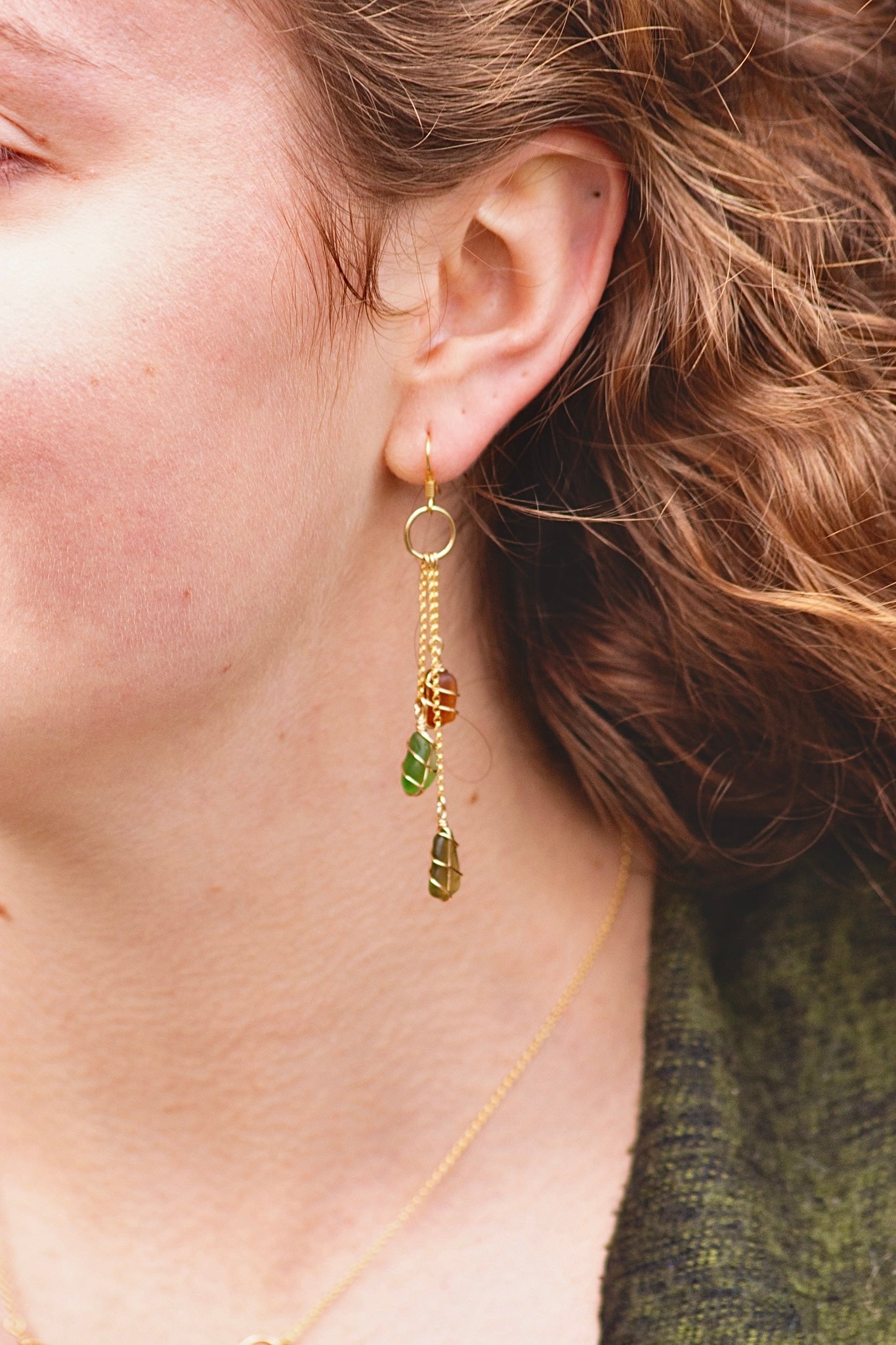 Waterfall Chain Drop Earrings in Warm tones & Gold