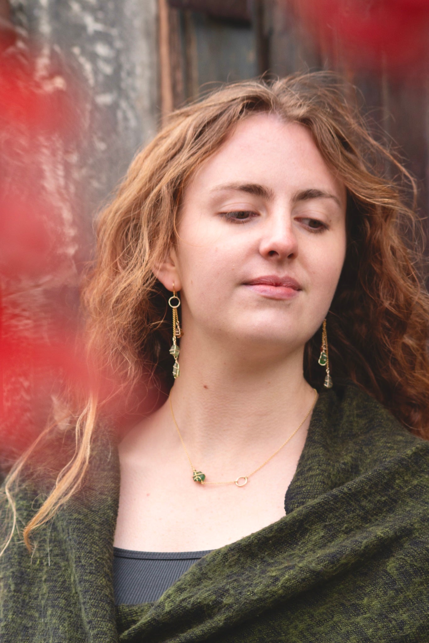 Waterfall Chain Drop Earrings in Warm tones & Gold