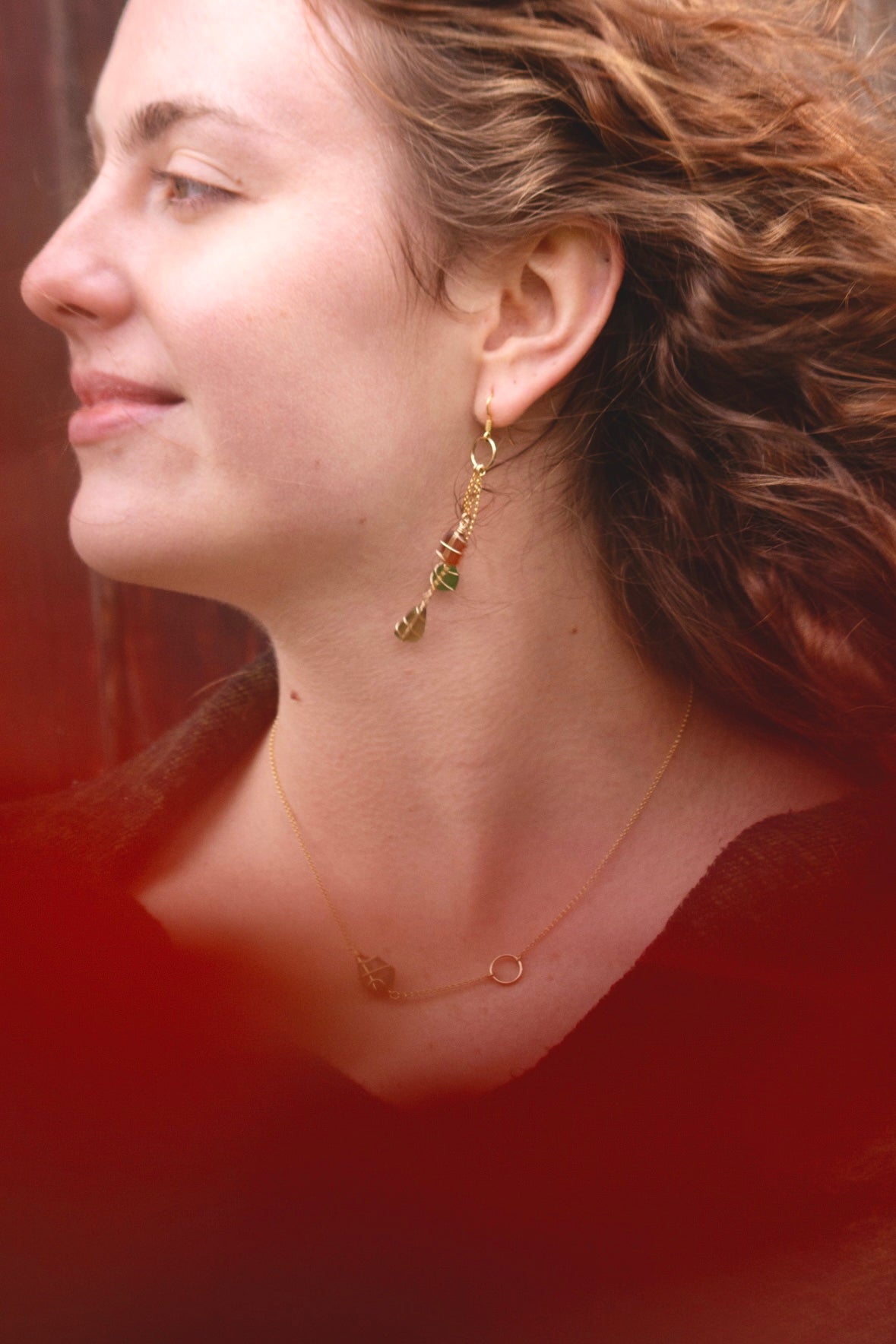 Waterfall Chain Drop Earrings in Warm tones & Gold