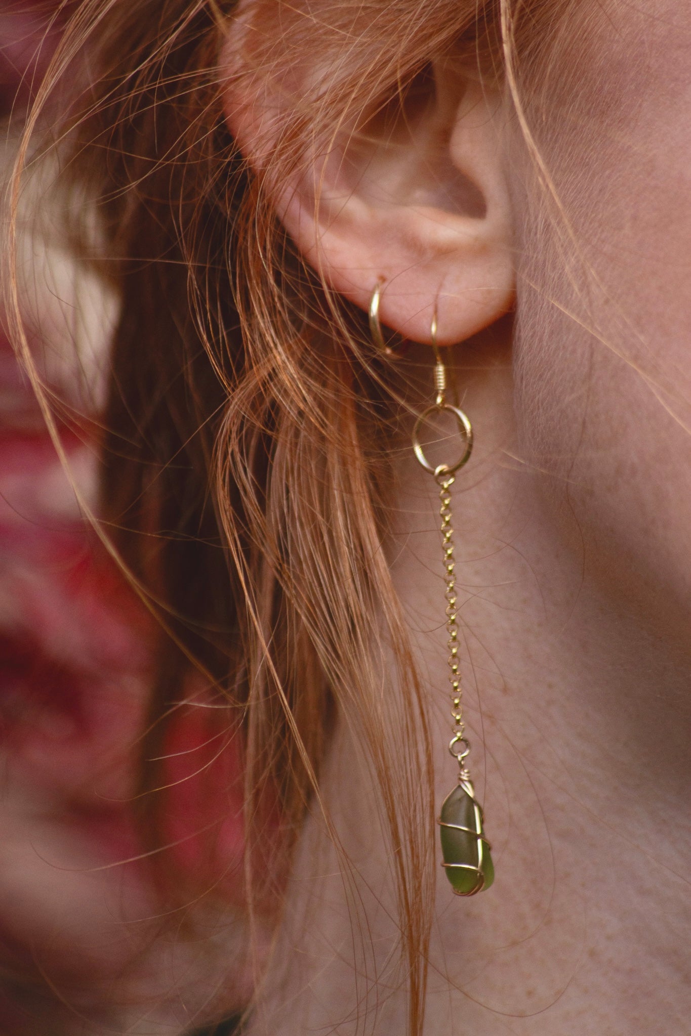 Rachel Chain Drop Earrings in Gold Vermeil & Dark Green