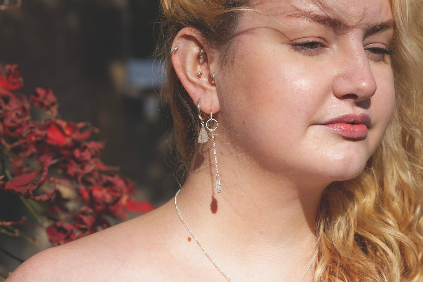 Rachel Chain Drop Earrings in Sterling Silver & White