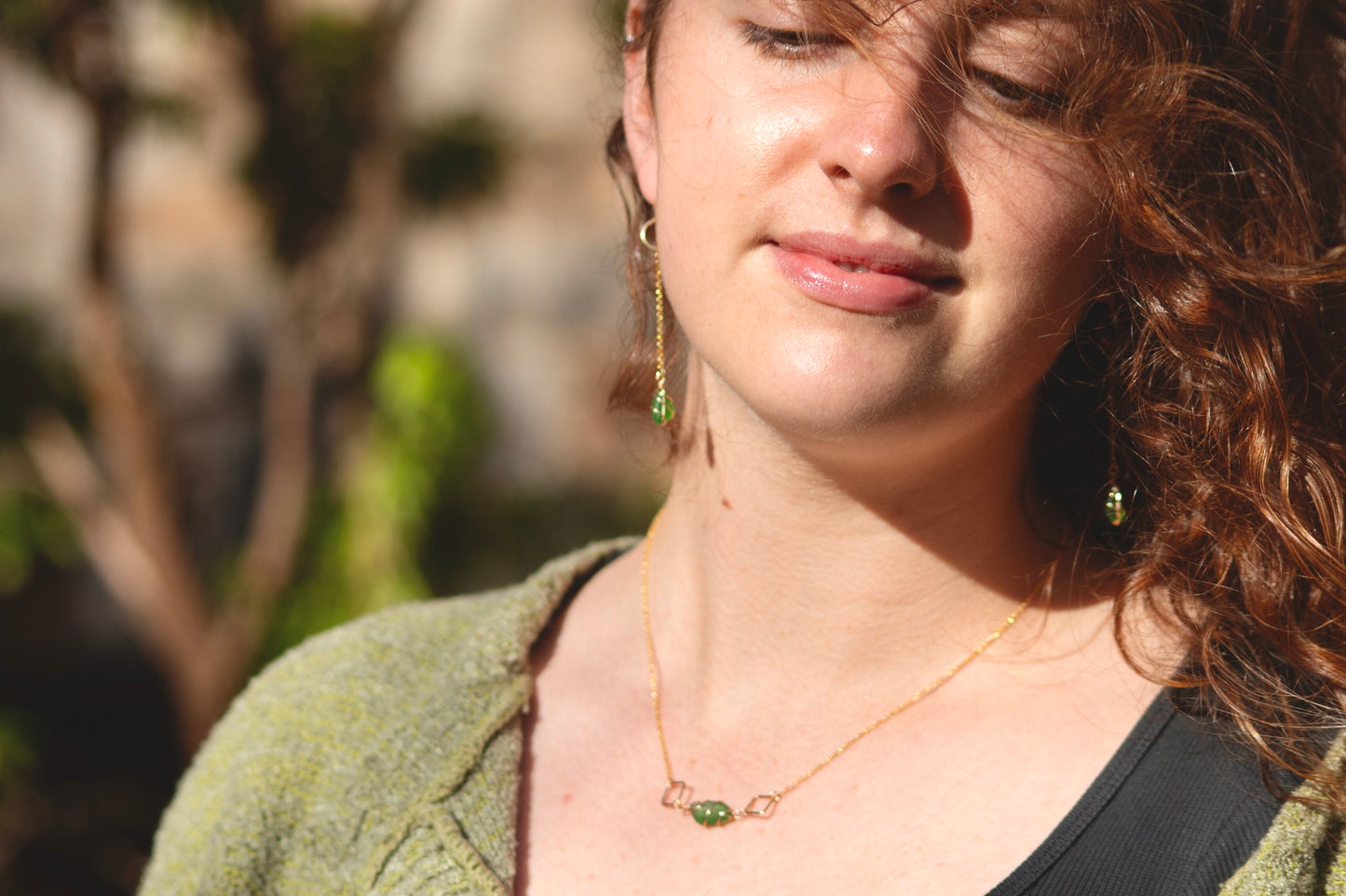 Rachel Chain Drop Earrings in Gold Vermeil & Bright Green