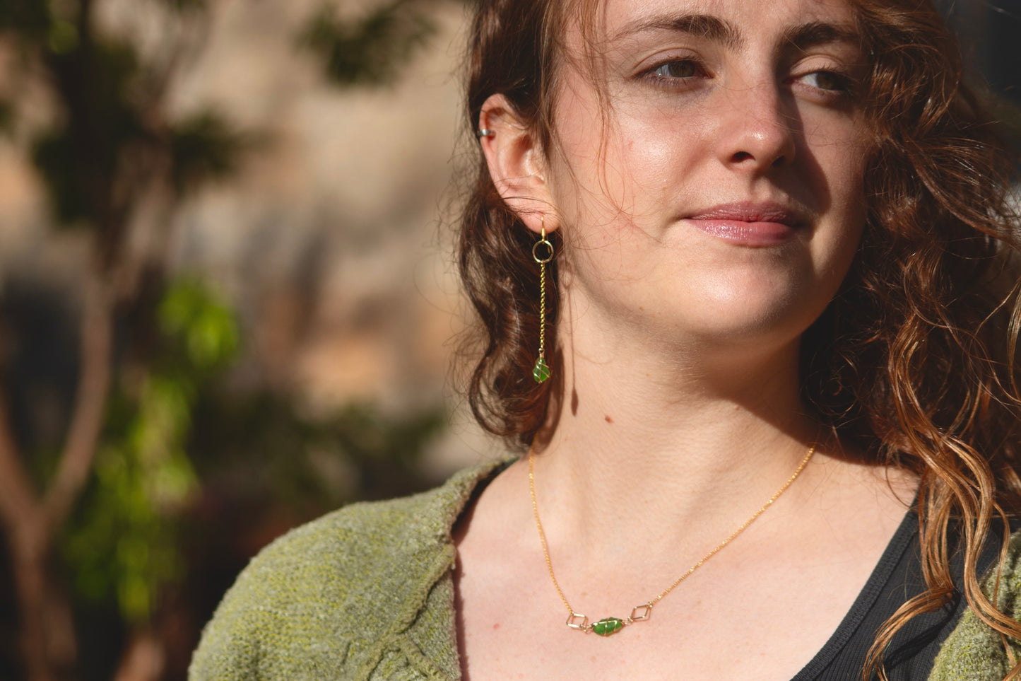 Rachel Chain Drop Earrings in Gold Vermeil & Bright Green
