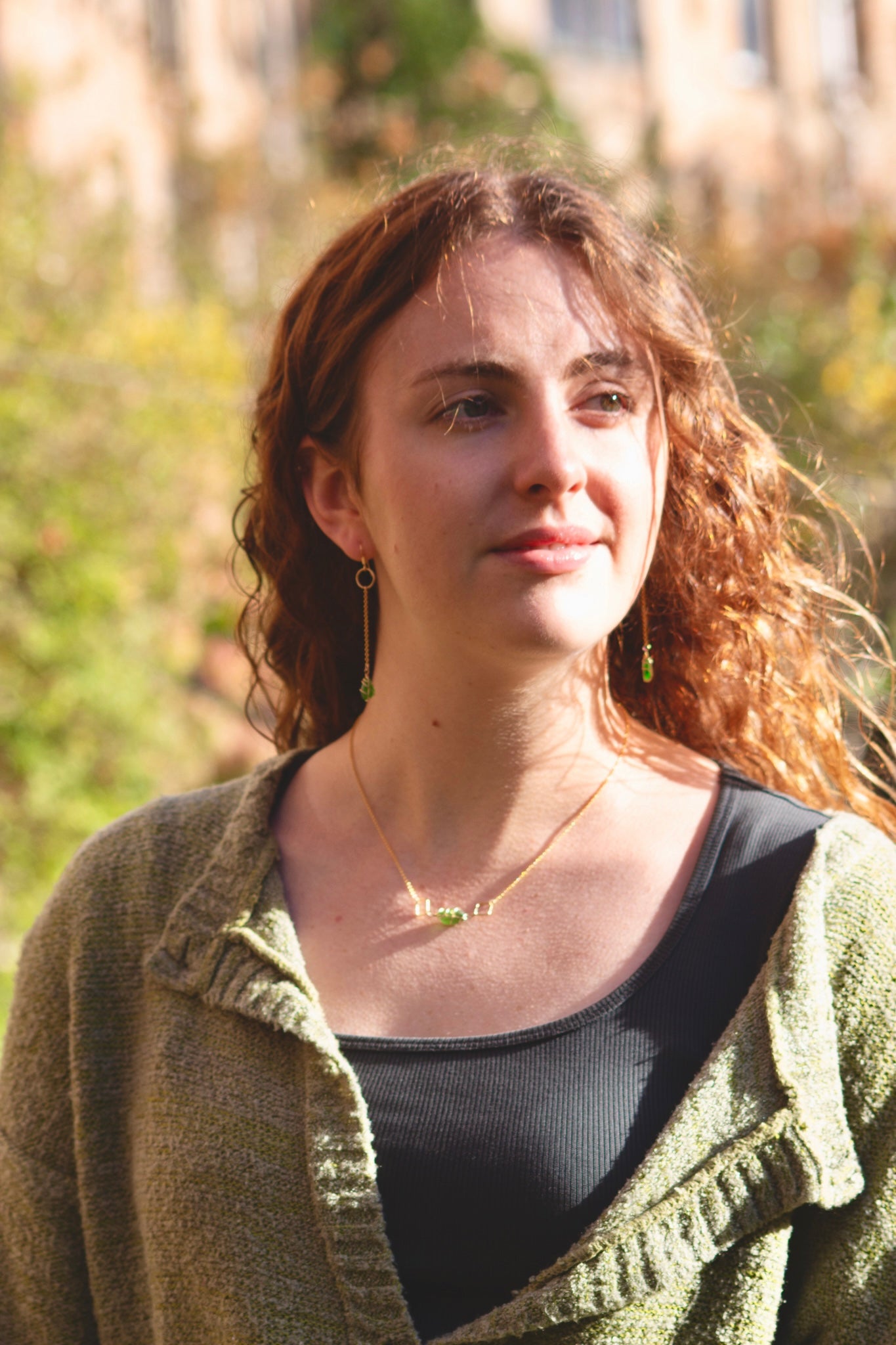 Rachel Chain Drop Earrings in Gold Vermeil & Bright Green