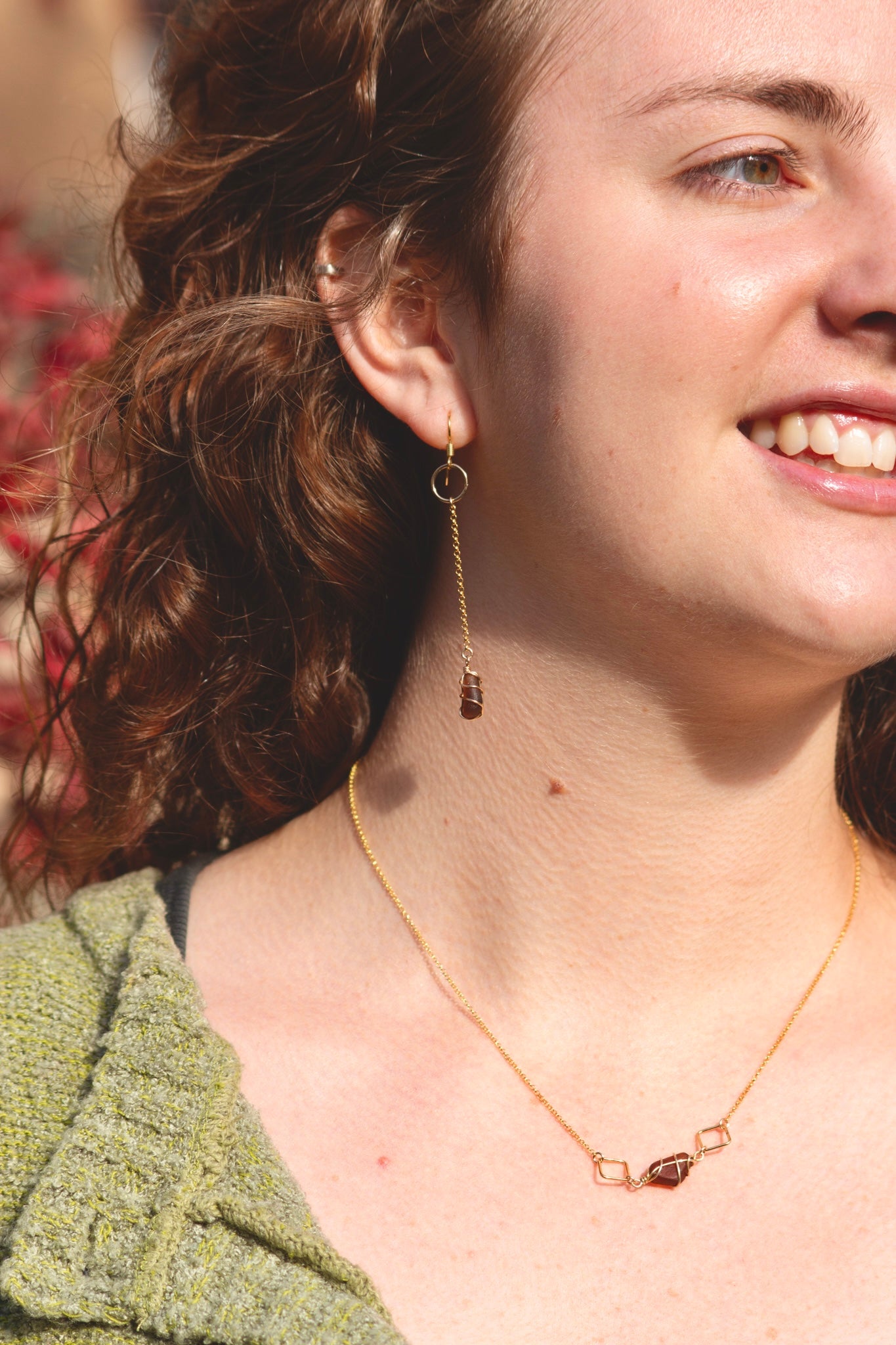 Rachel Chain Drop Earrings in Gold Vermeil & Amber
