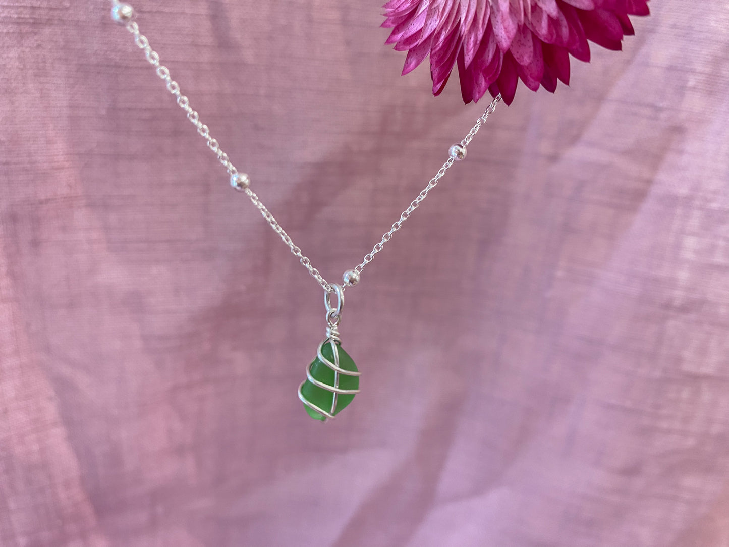 Eleanor Necklace in Silver & Bright Green