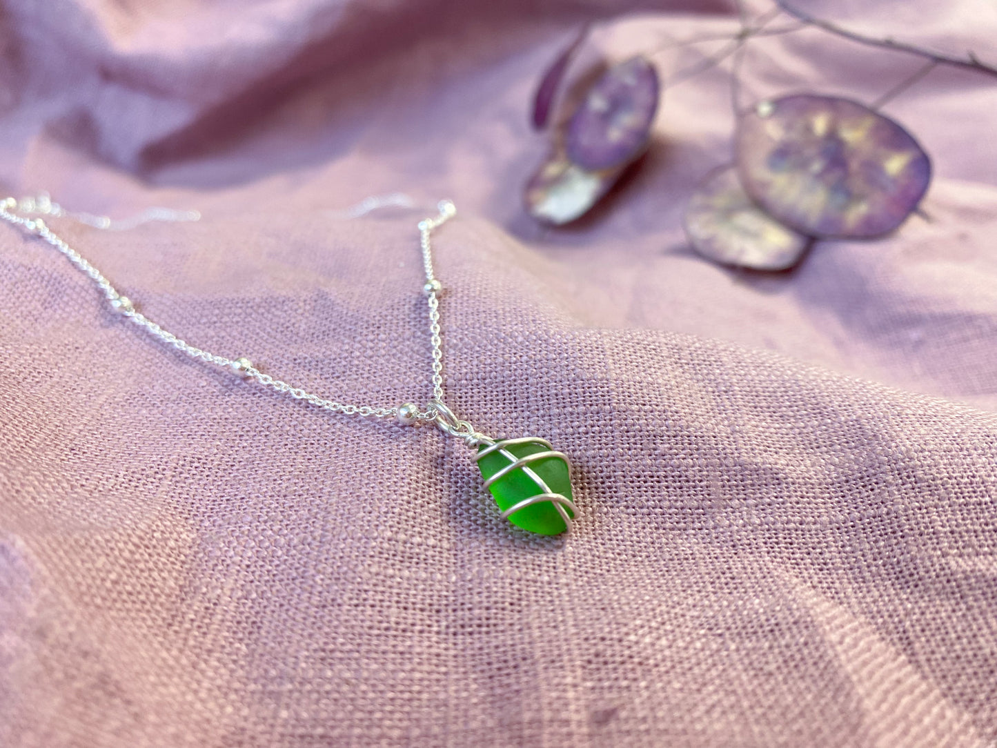 Eleanor Necklace in Silver & Bright Green