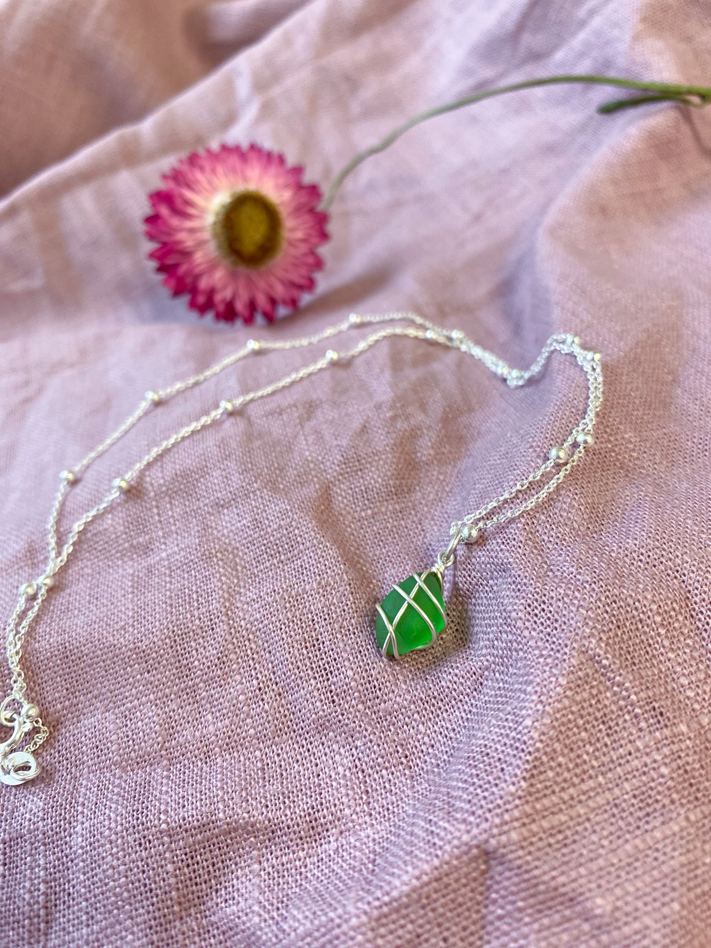 Eleanor Necklace in Silver & Bright Green