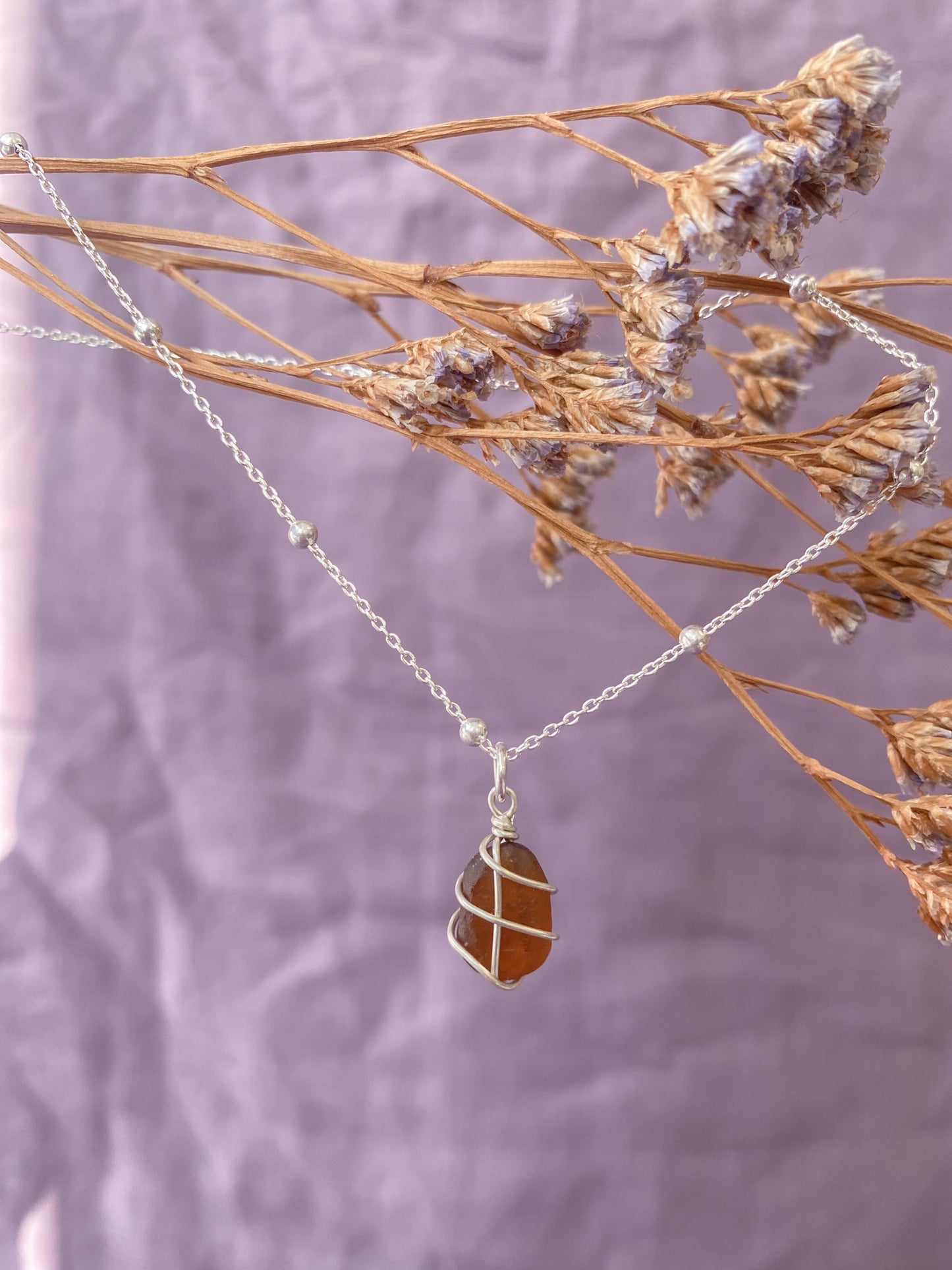 Eleanor Necklace in Silver & Amber