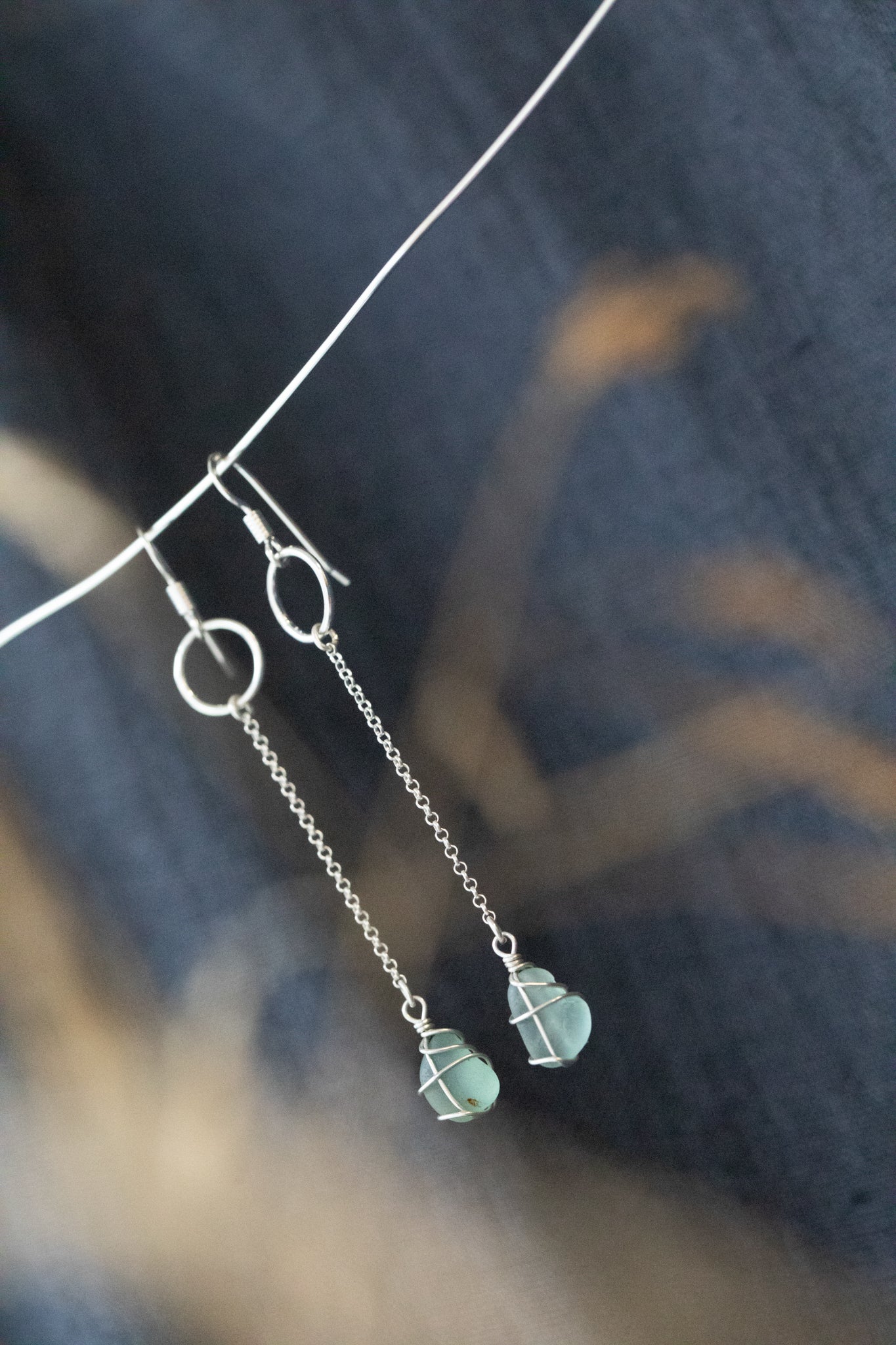Rachel Chain Drop Earrings in Sterling Silver & Light Blue