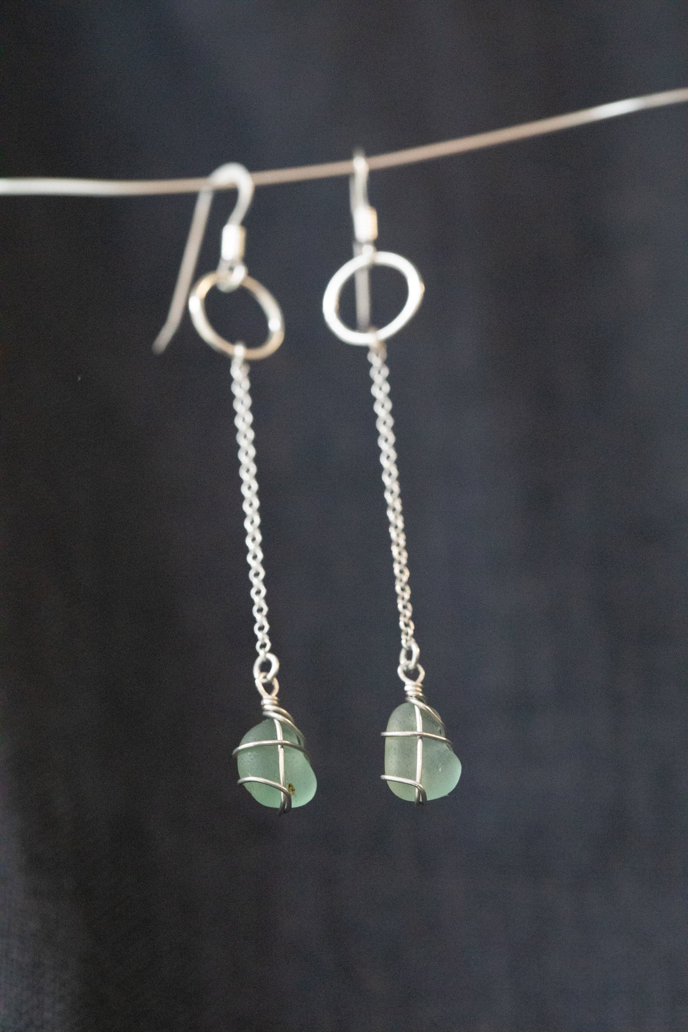Rachel Chain Drop Earrings in Sterling Silver & Light Blue