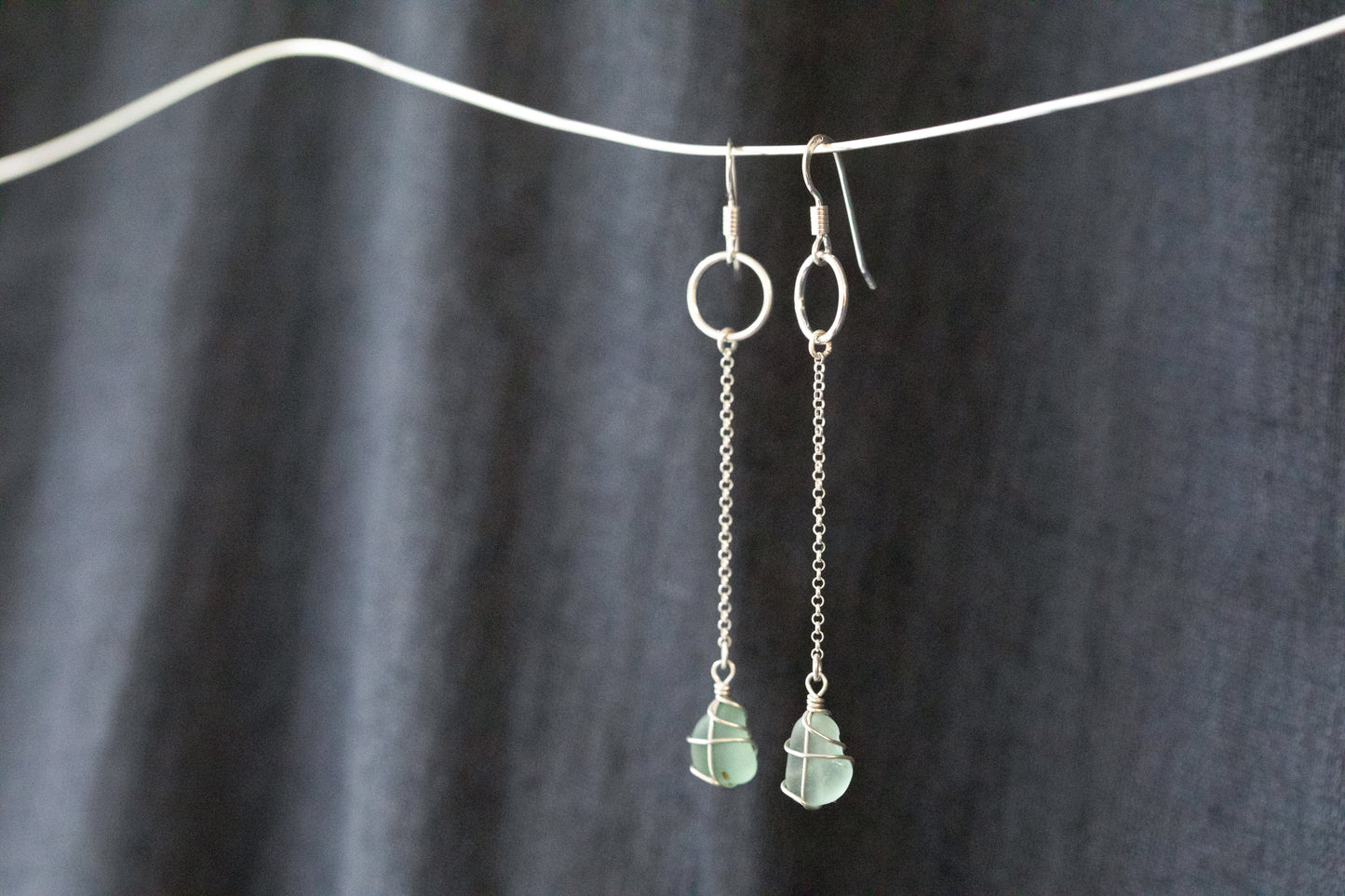 Rachel Chain Drop Earrings in Sterling Silver & Light Blue