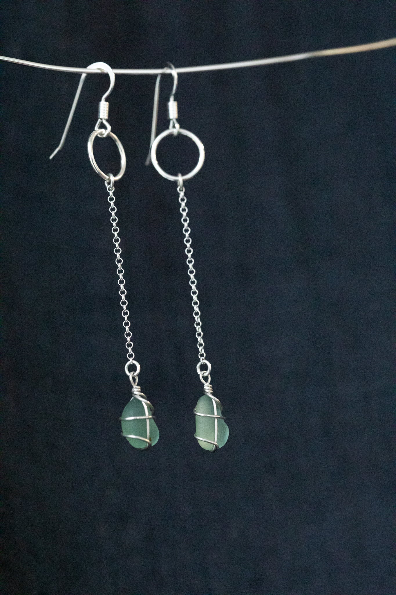 Rachel Chain Drop Earrings in Sterling Silver & Light Blue