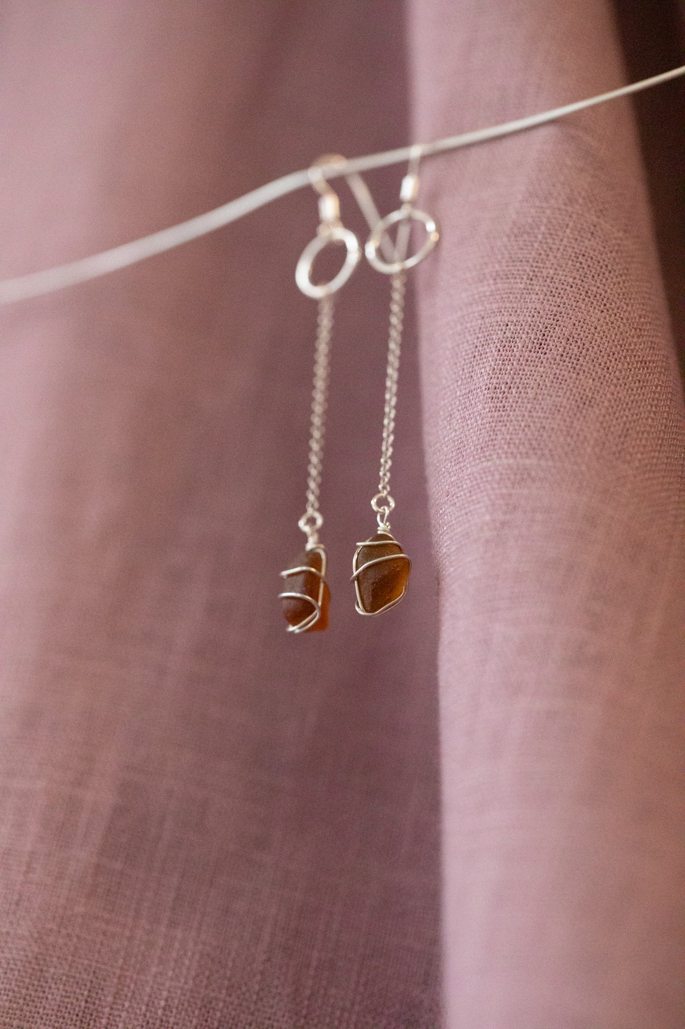 Rachel Chain Drop Earrings in Sterling Silver & Amber