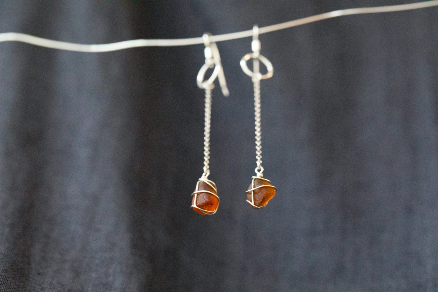 Rachel Chain Drop Earrings in Sterling Silver & Amber