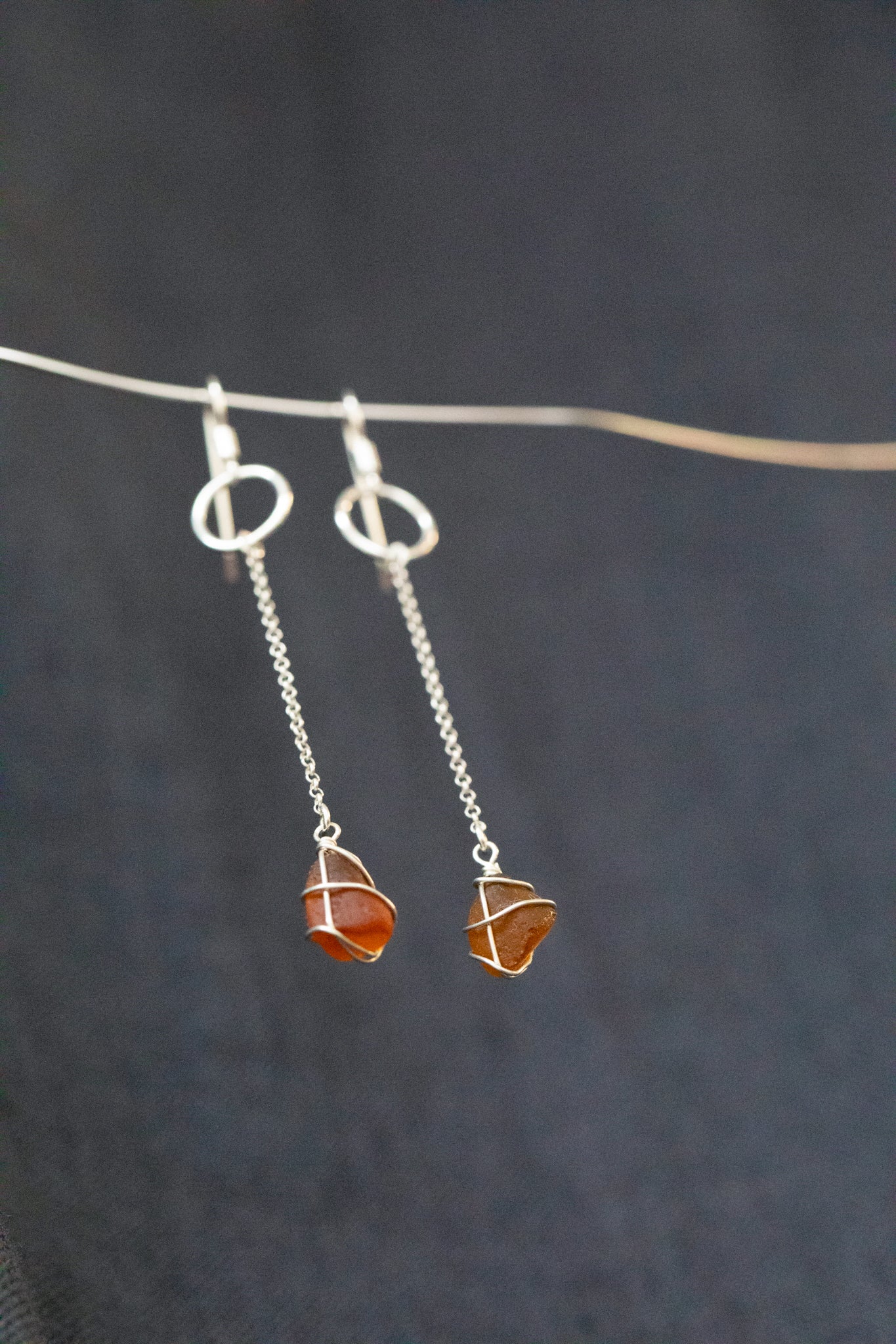 Rachel Chain Drop Earrings in Sterling Silver & Amber