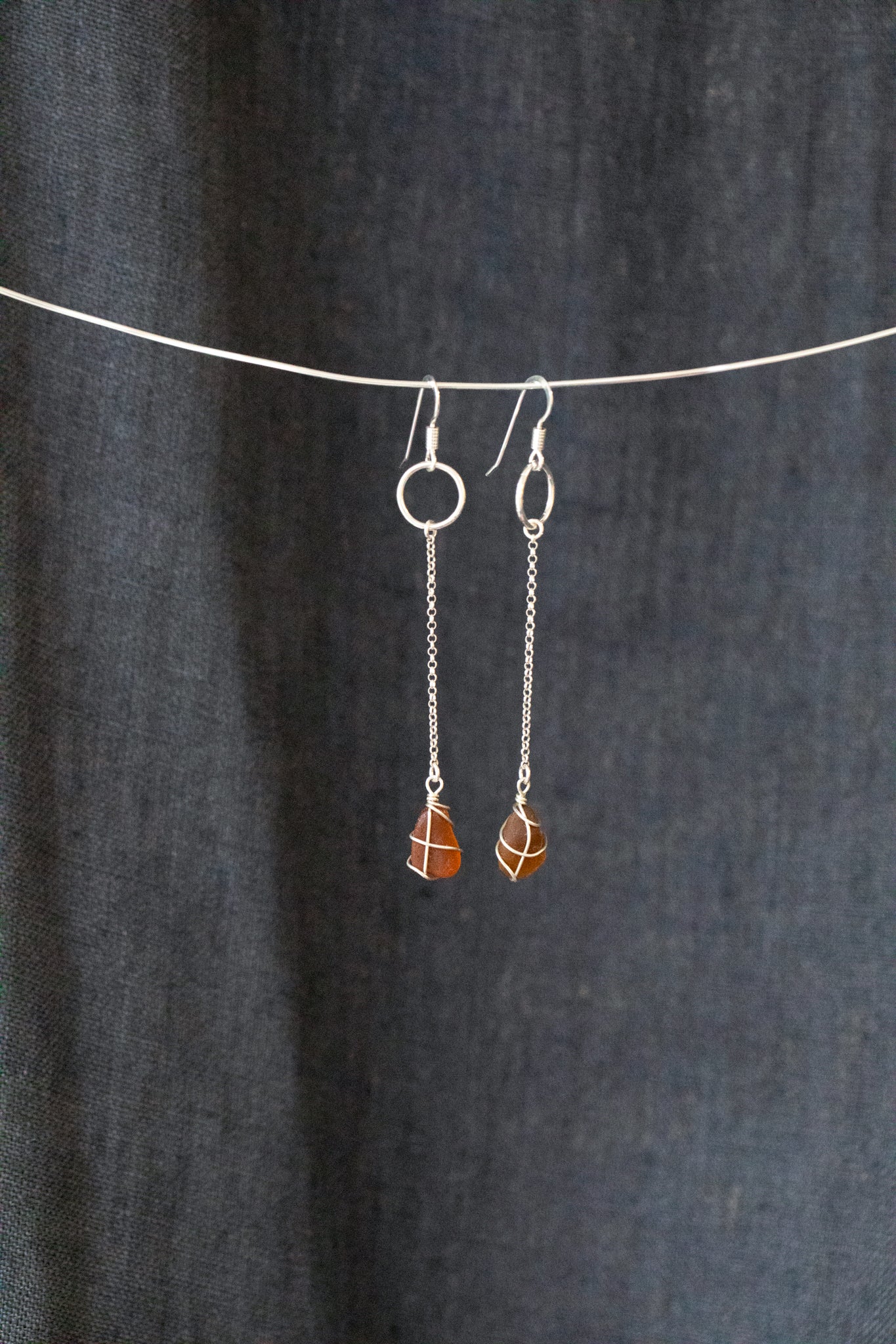 Rachel Chain Drop Earrings in Sterling Silver & Amber