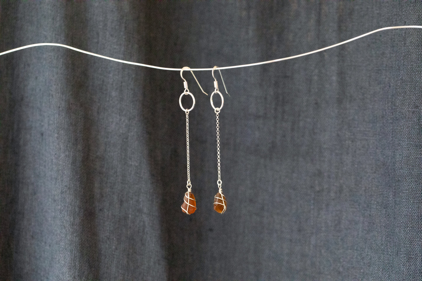 Rachel Chain Drop Earrings in Sterling Silver & Amber