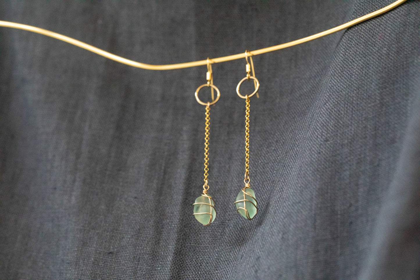 Rachel Chain Drop Earrings in Gold Vermeil & Light Blue