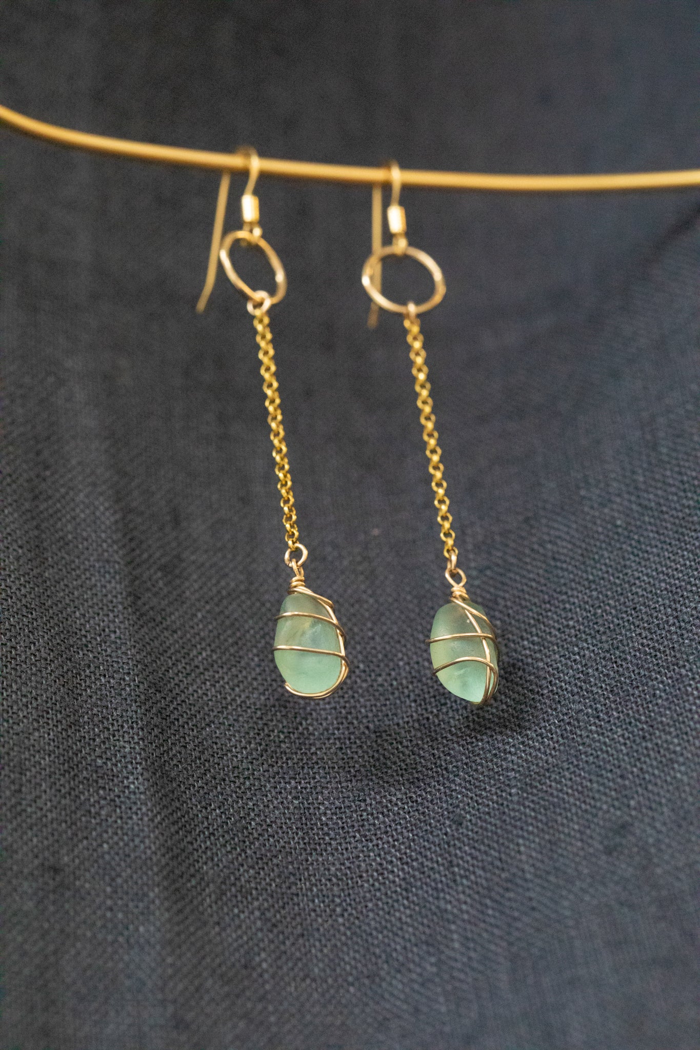 Rachel Chain Drop Earrings in Gold Vermeil & Light Blue