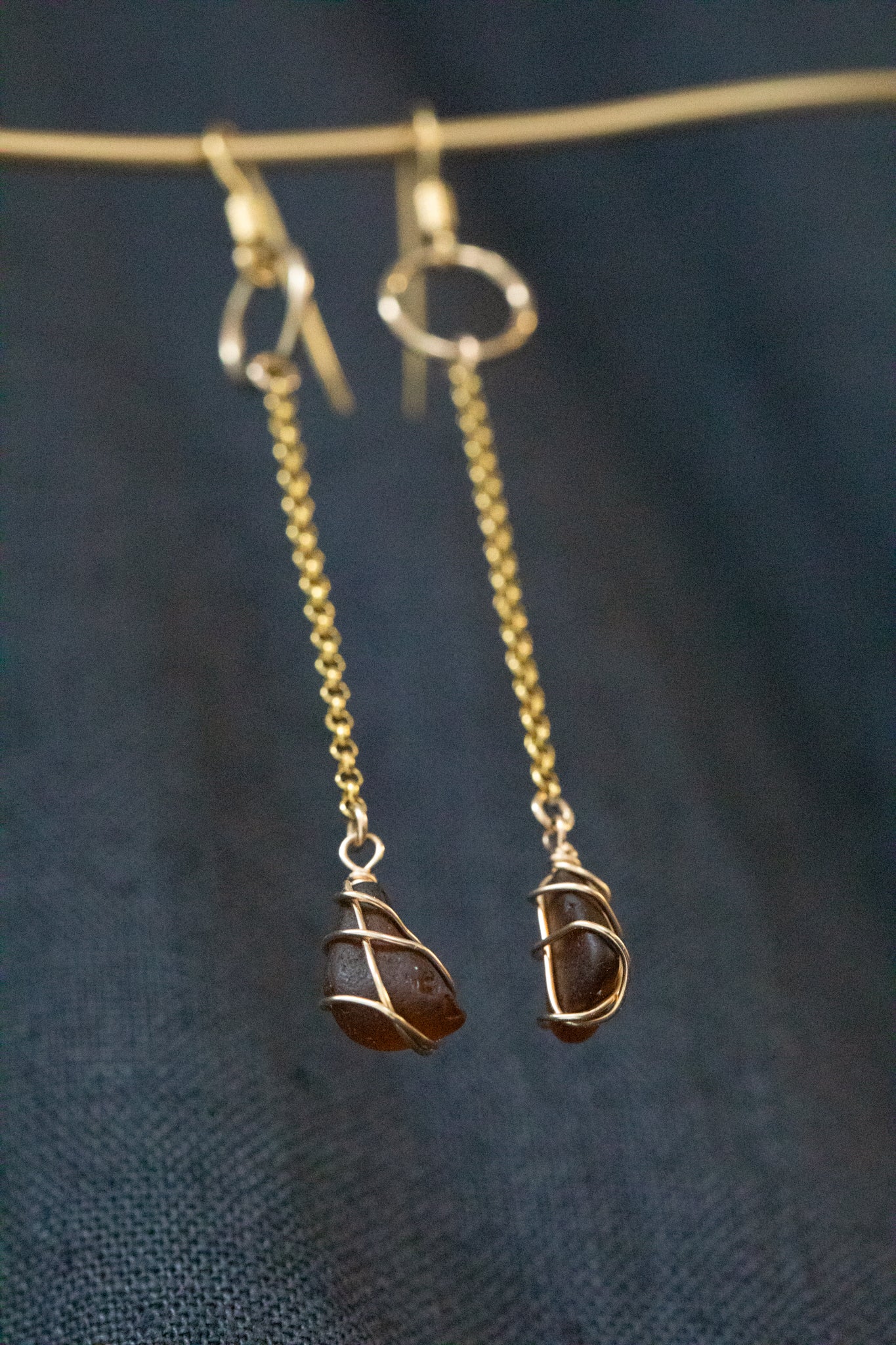 Rachel Chain Drop Earrings in Gold Vermeil & Amber