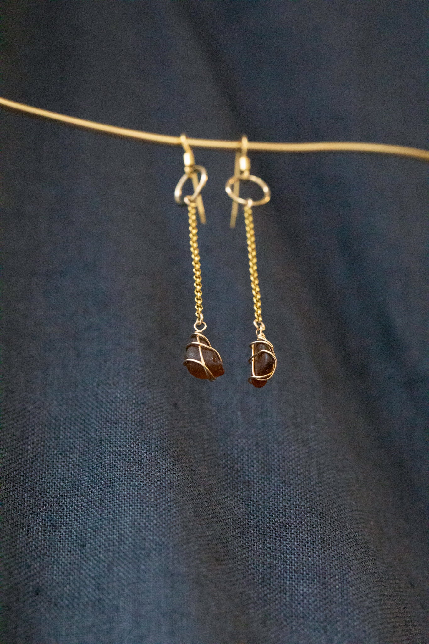 Rachel Chain Drop Earrings in Gold Vermeil & Amber
