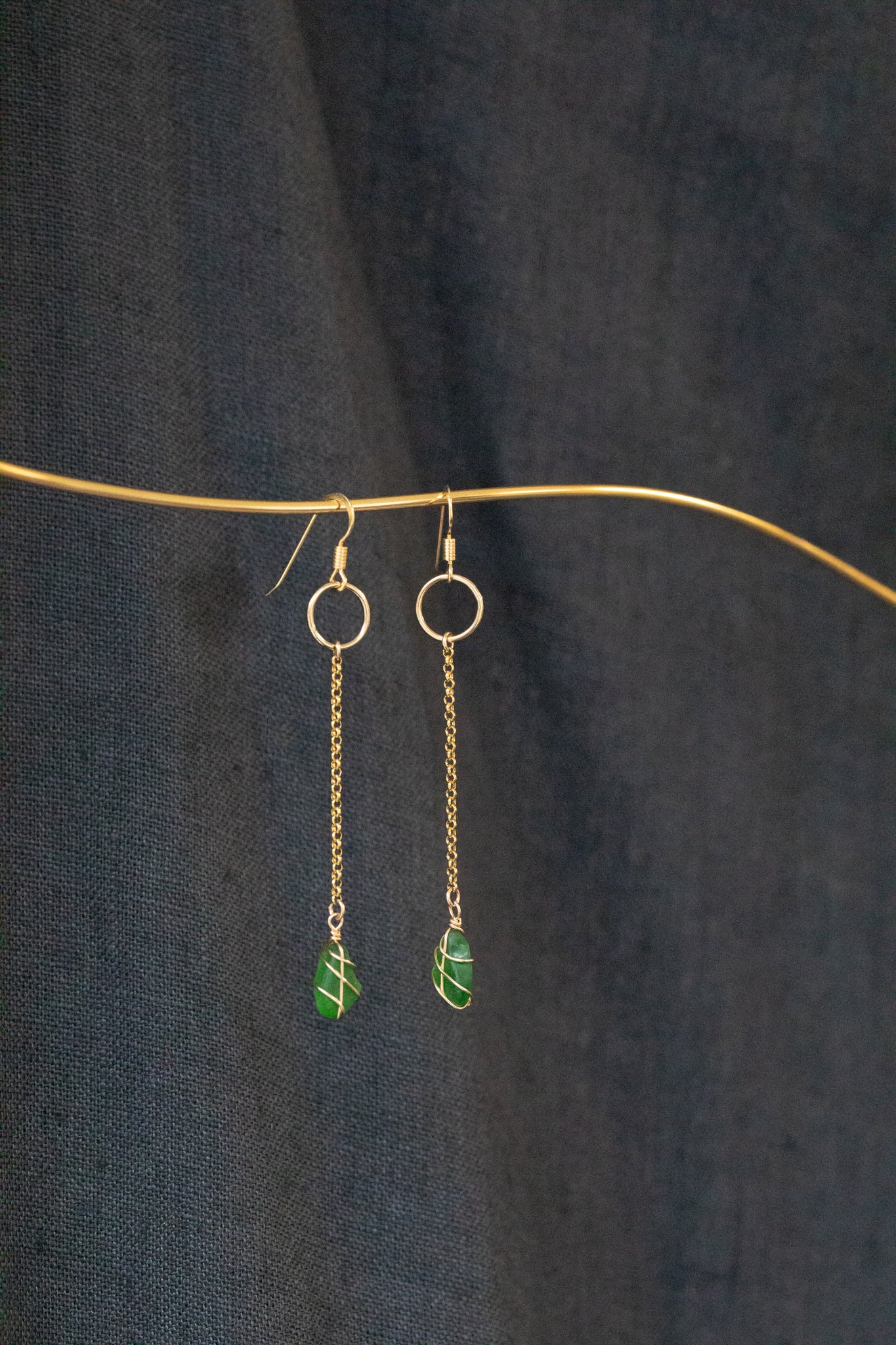 Rachel Chain Drop Earrings in Gold Vermeil & Bright Green