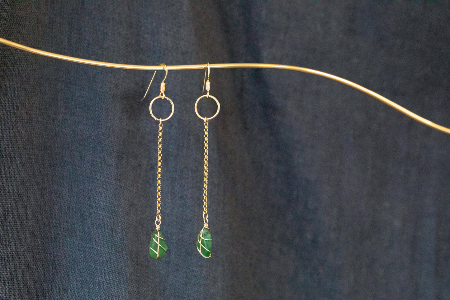 Rachel Chain Drop Earrings in Gold Vermeil & Bright Green