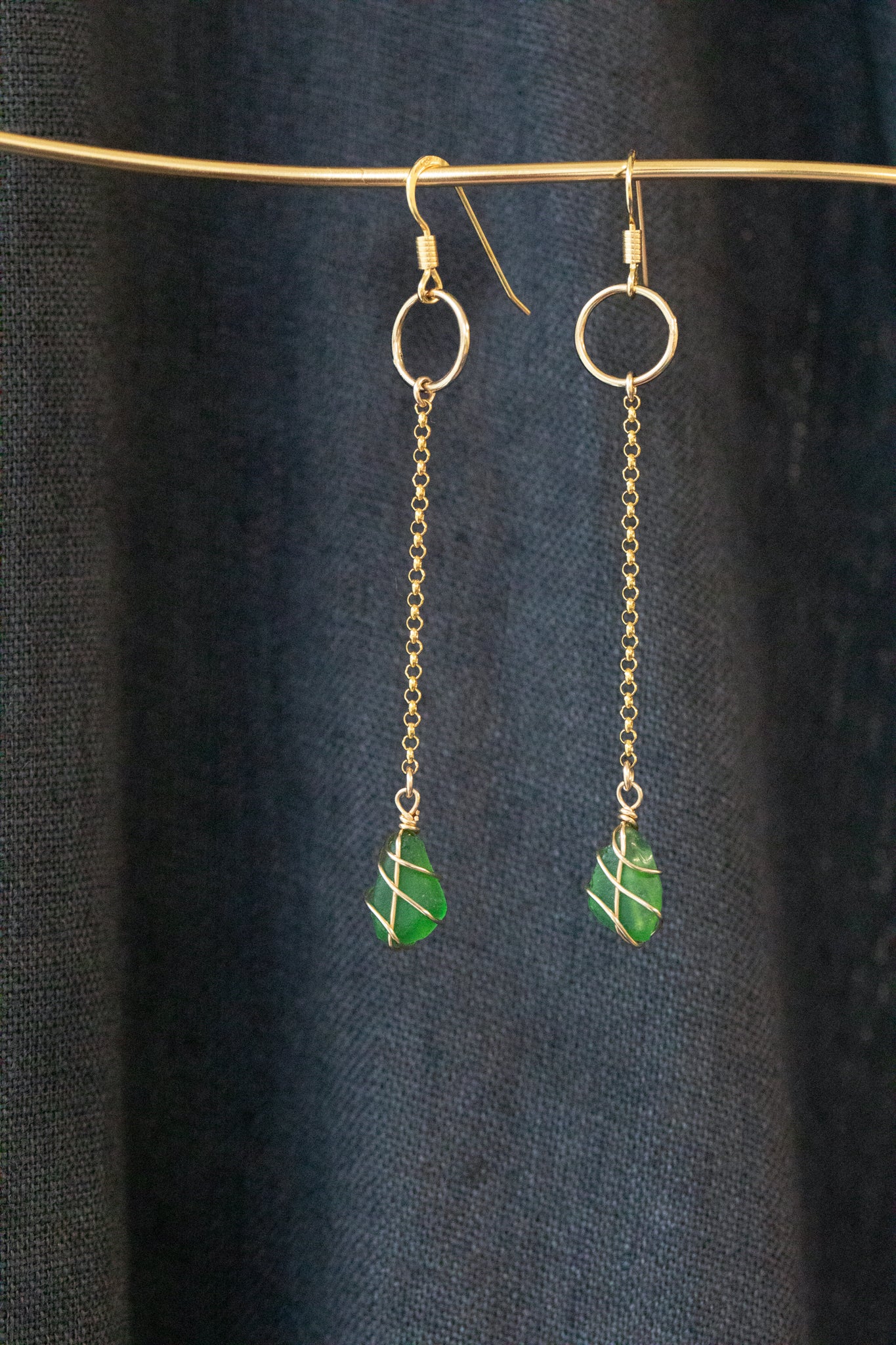 Rachel Chain Drop Earrings in Gold Vermeil & Bright Green