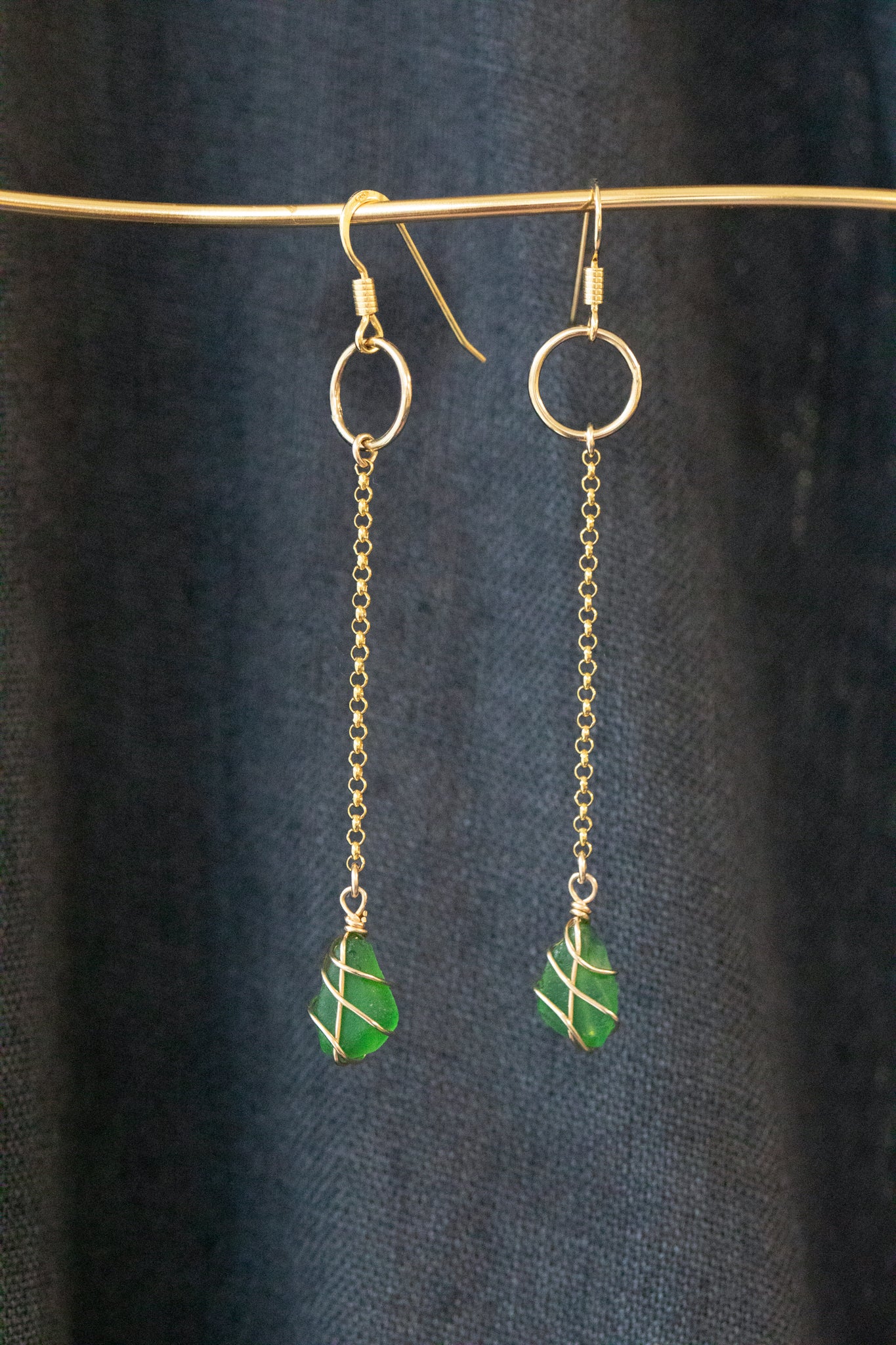 Rachel Chain Drop Earrings in Gold Vermeil & Bright Green