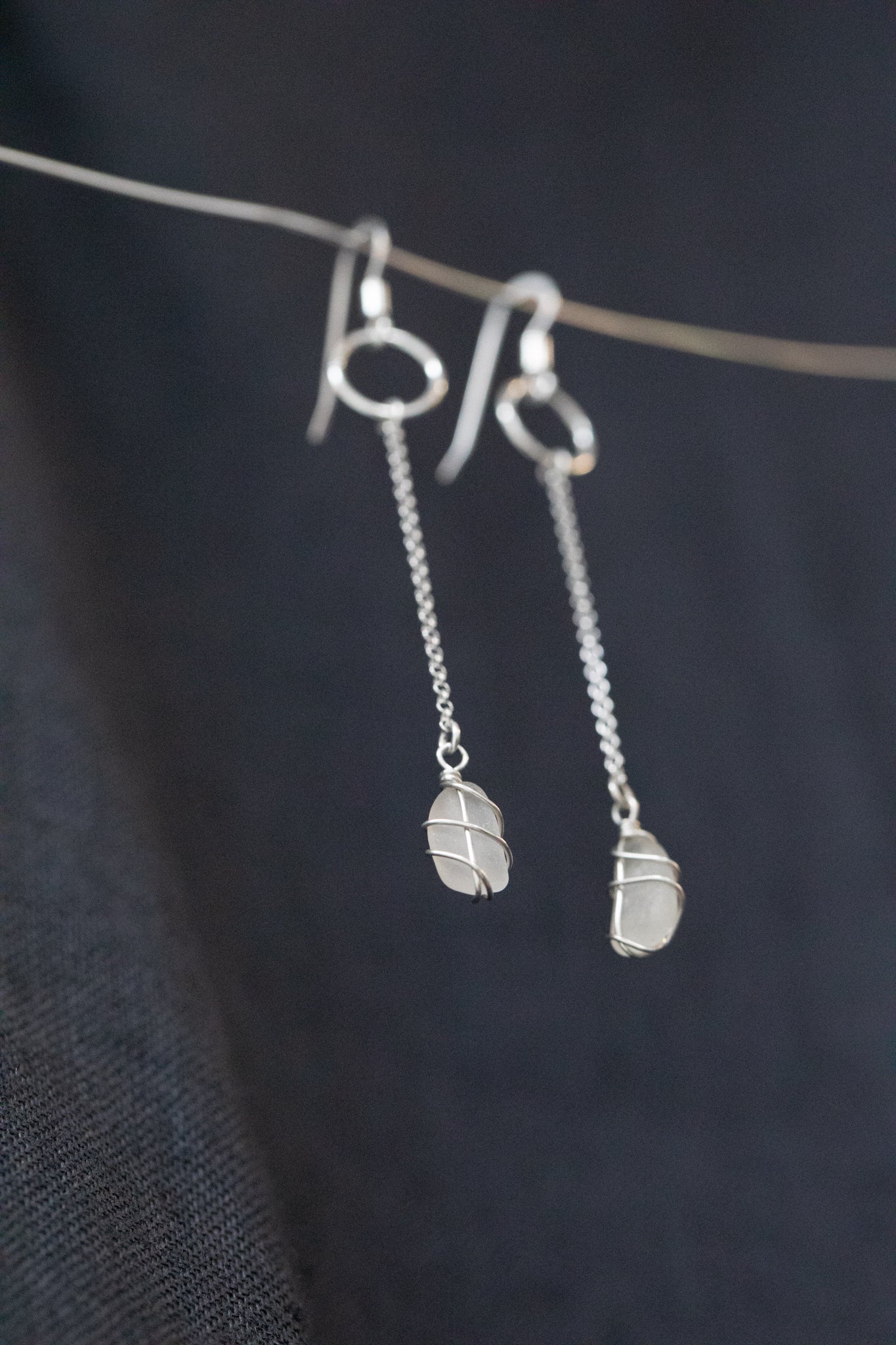 Rachel Chain Drop Earrings in Sterling Silver & White