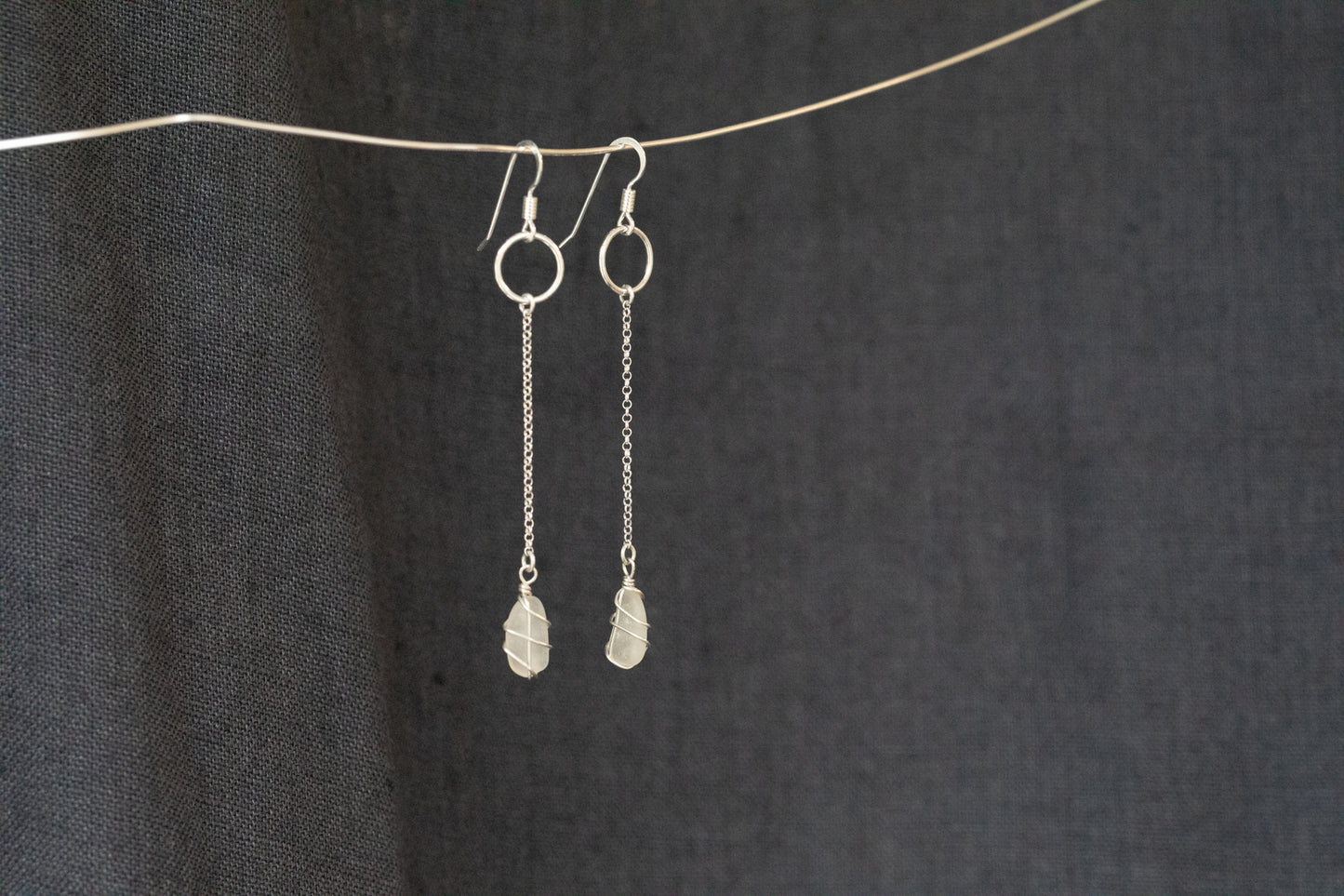 Rachel Chain Drop Earrings in Sterling Silver & White