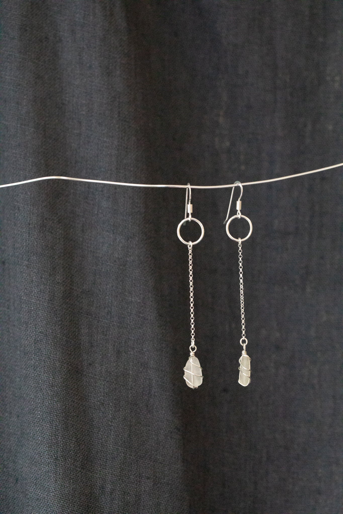 Rachel Chain Drop Earrings in Sterling Silver & White