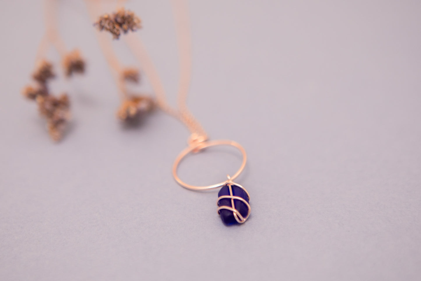 Lillie Hoop Necklace in Rose Gold & Cobalt Blue