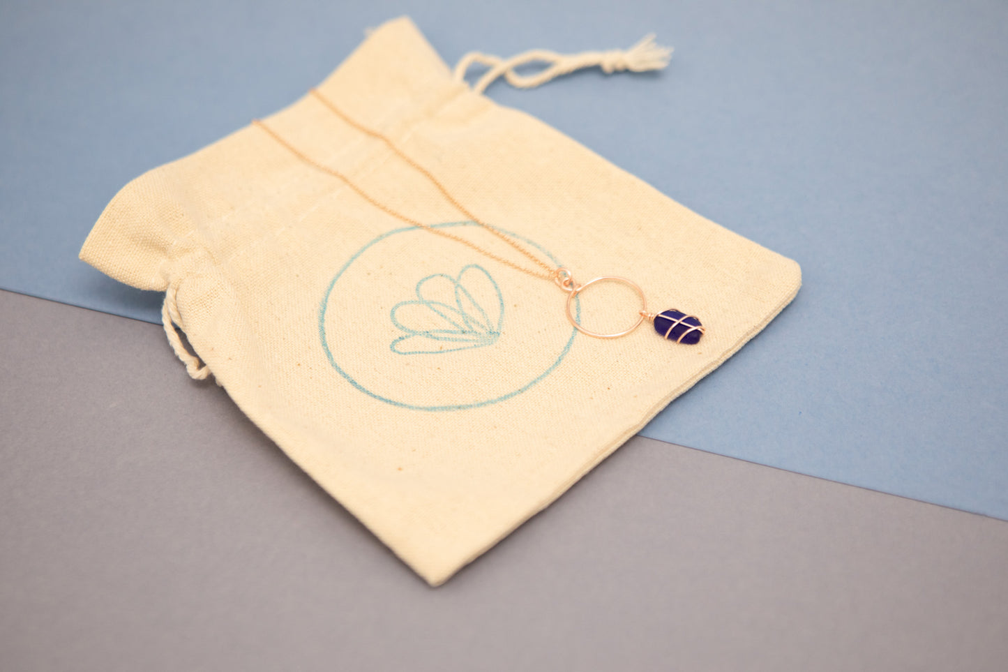 Lillie Hoop Necklace in Rose Gold & Cobalt Blue