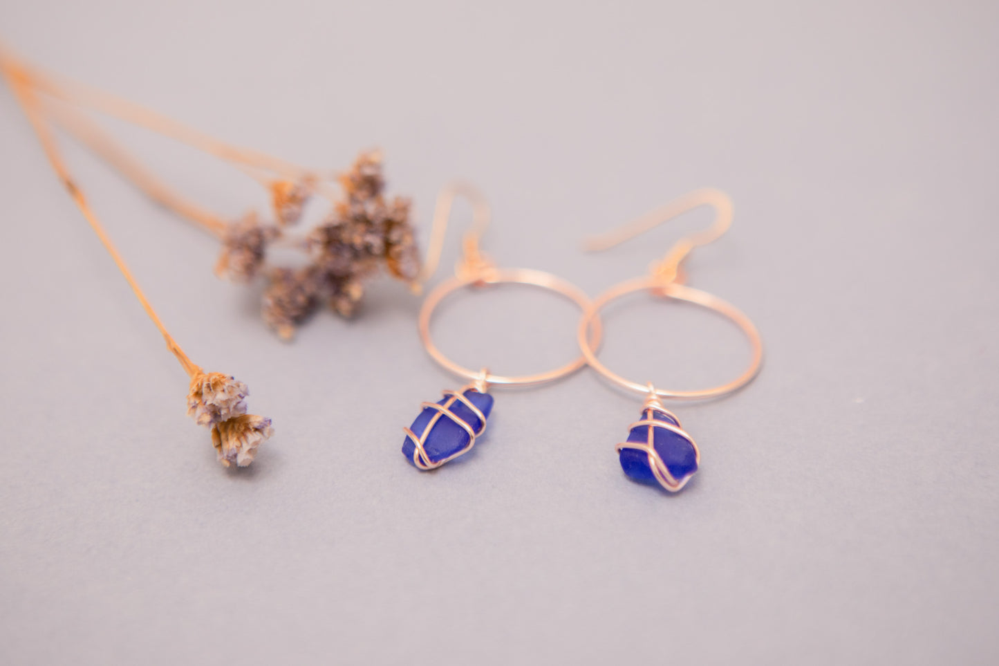 Lillie Hoops in Rose Gold & Cobalt Blue