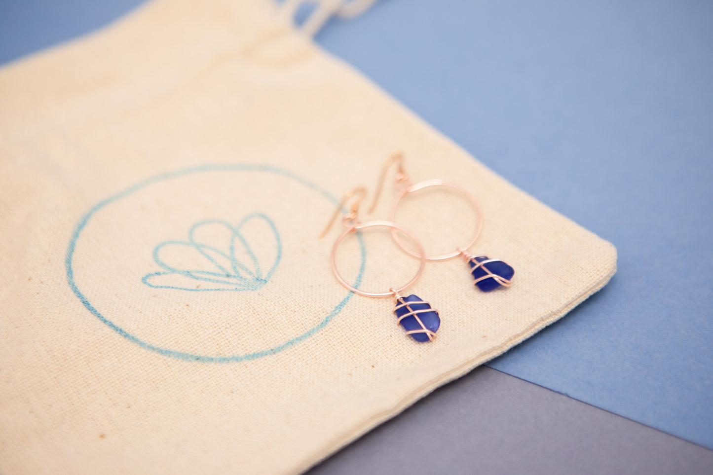 Lillie Hoops in Rose Gold & Cobalt Blue