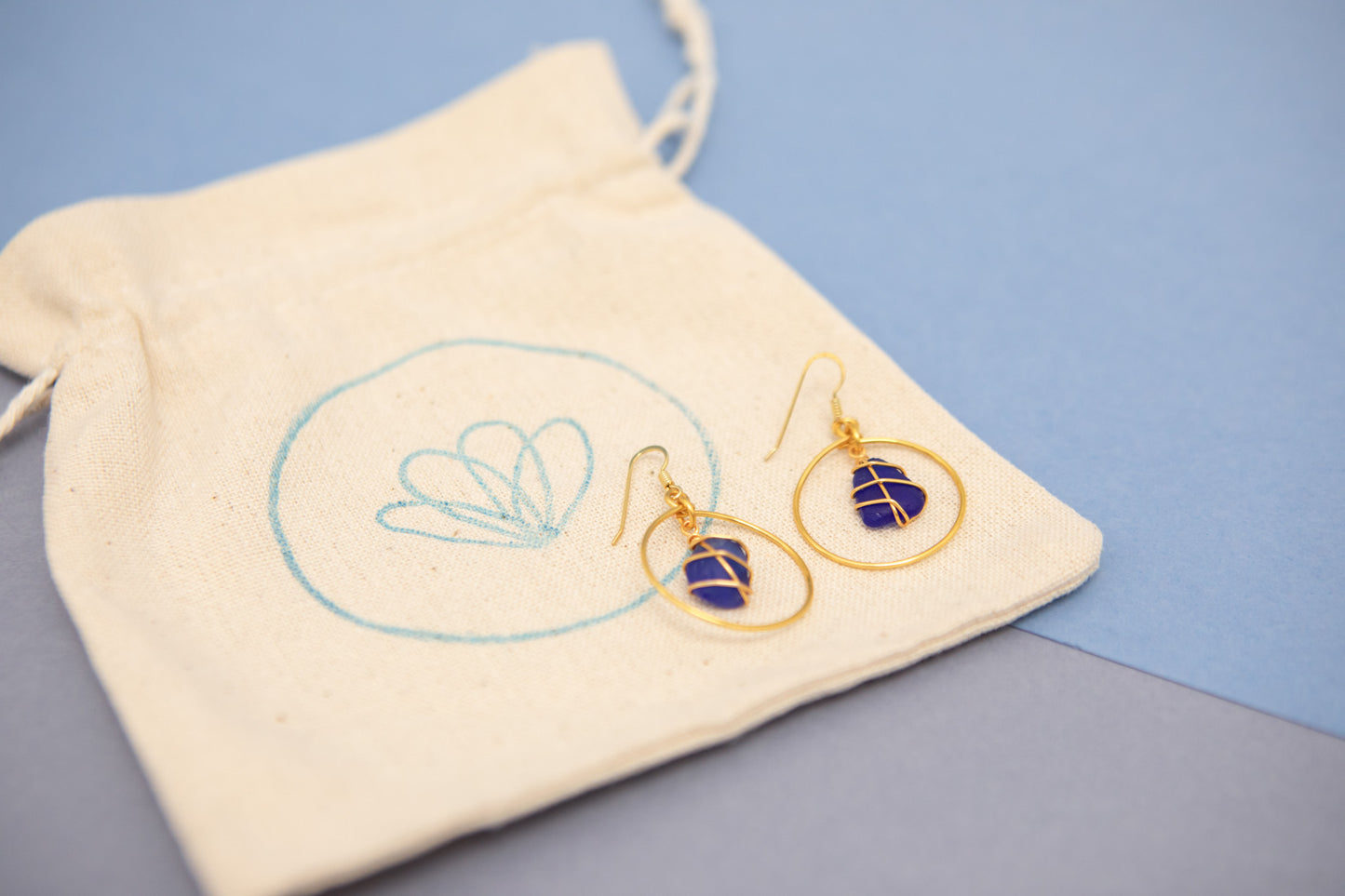 Jennie Hoops in Gold & Cobalt Blue