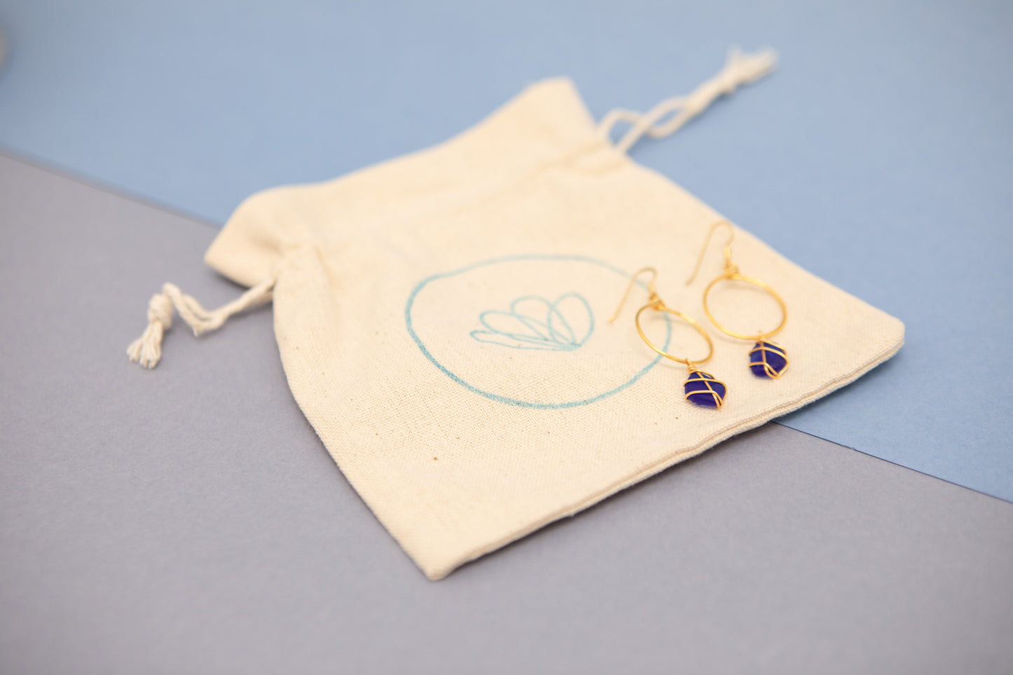 Lillie Hoops in Gold & Cobalt Blue