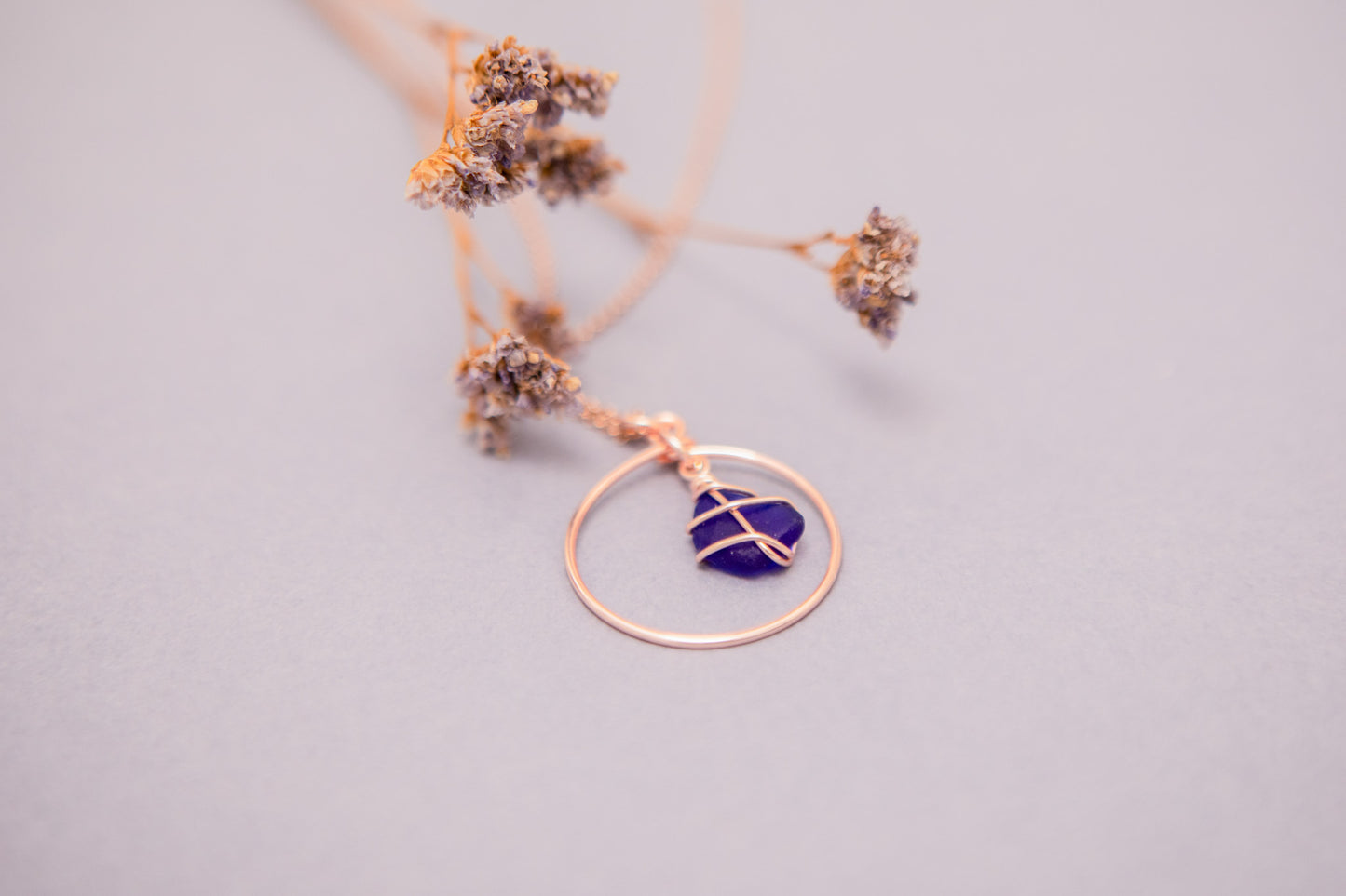 Jennie Hoop Necklace in Rose Gold & Cobalt Blue