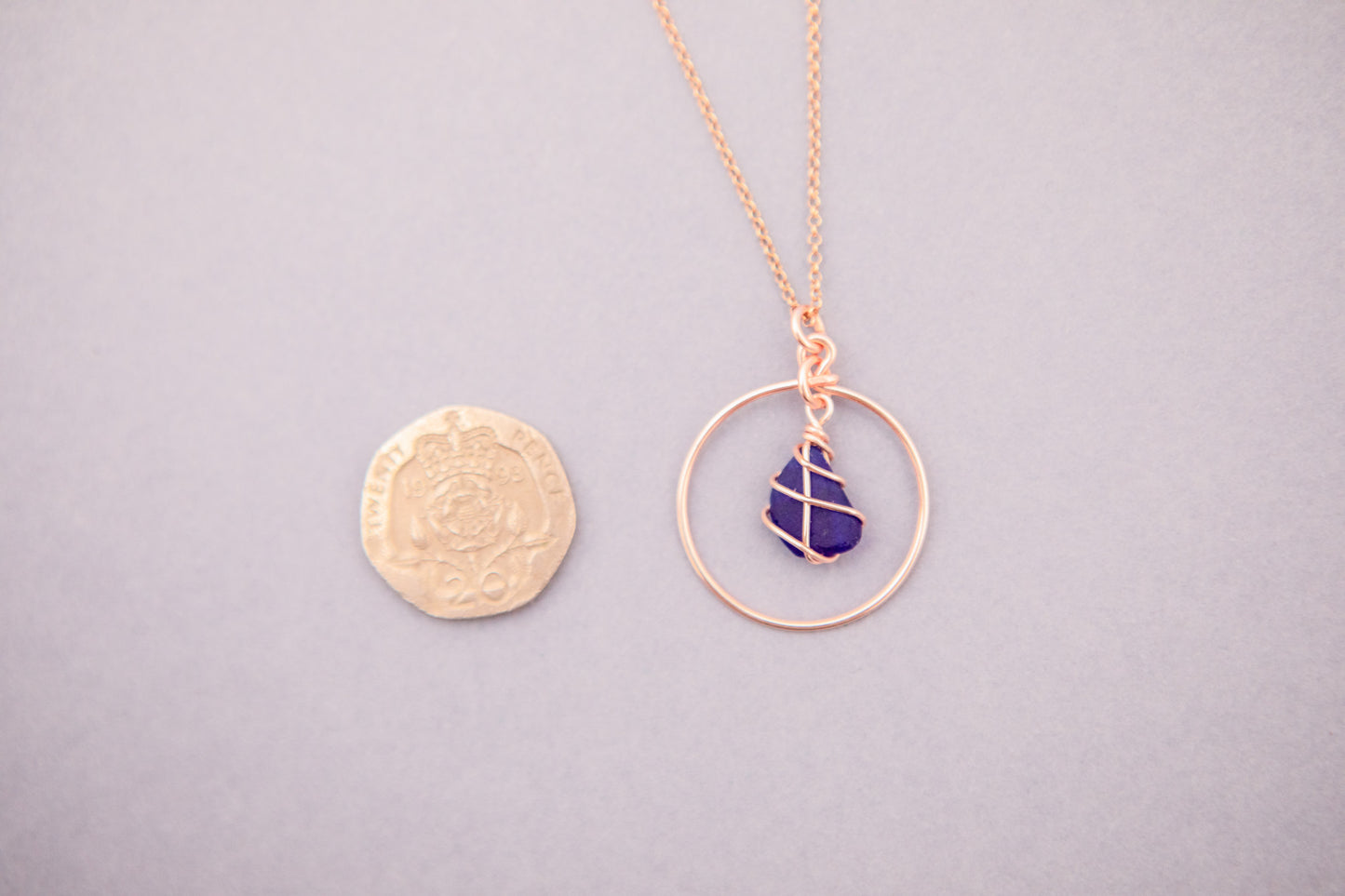 Jennie Hoop Necklace in Rose Gold & Cobalt Blue
