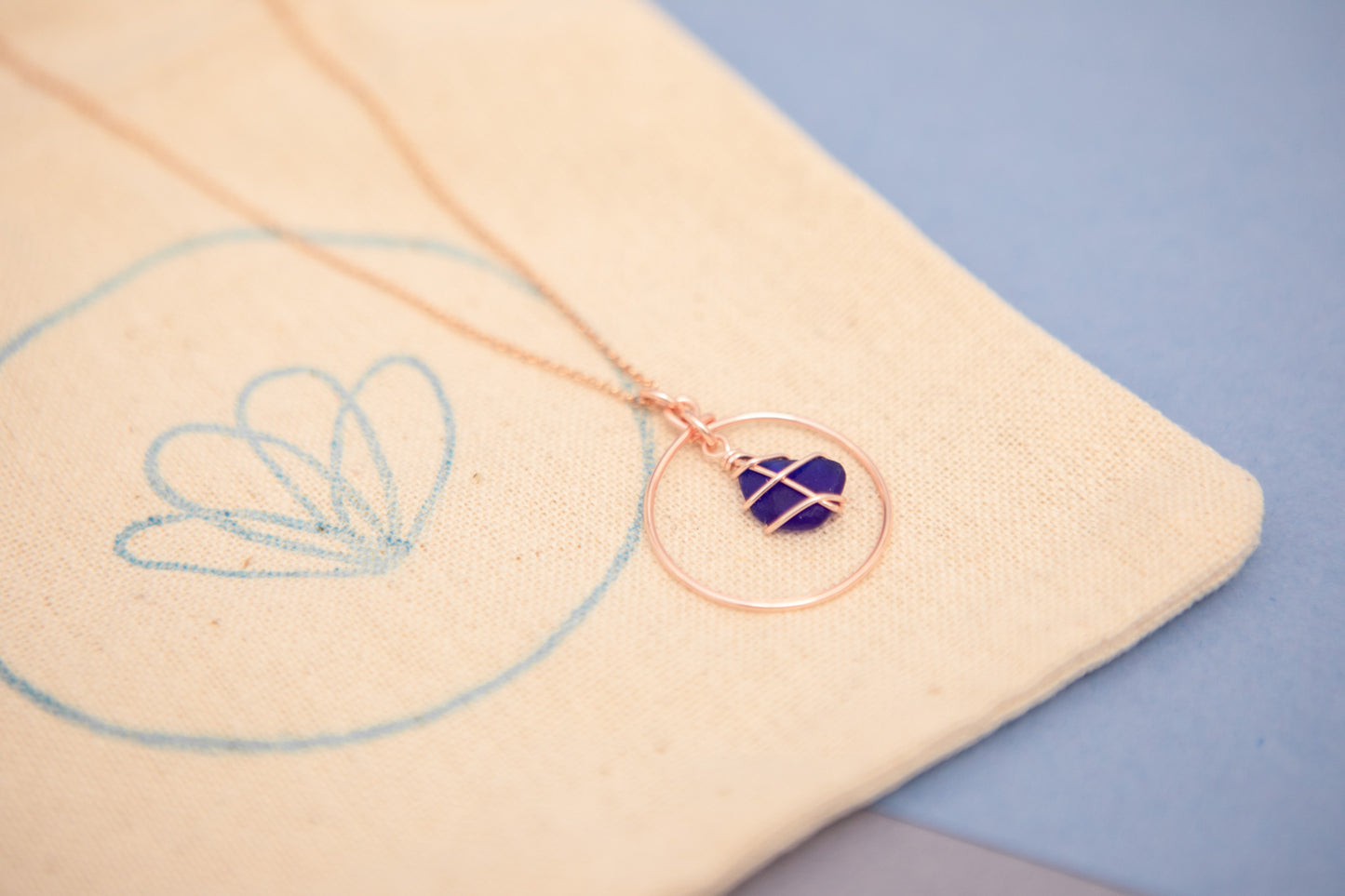 Jennie Hoop Necklace in Rose Gold & Cobalt Blue