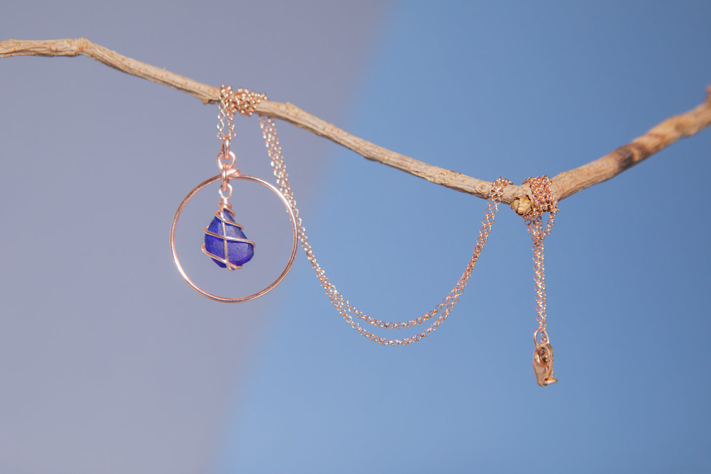 Jennie Hoop Necklace in Rose Gold & Cobalt Blue