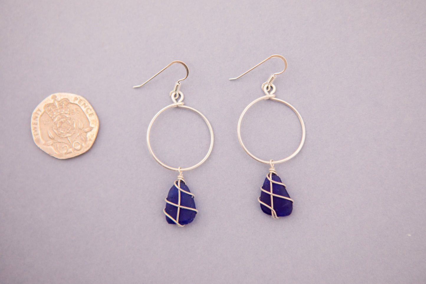 Lillie Hoops in Silver & Cobalt Blue
