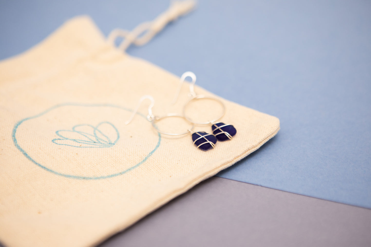 Lillie Hoops in Silver & Cobalt Blue