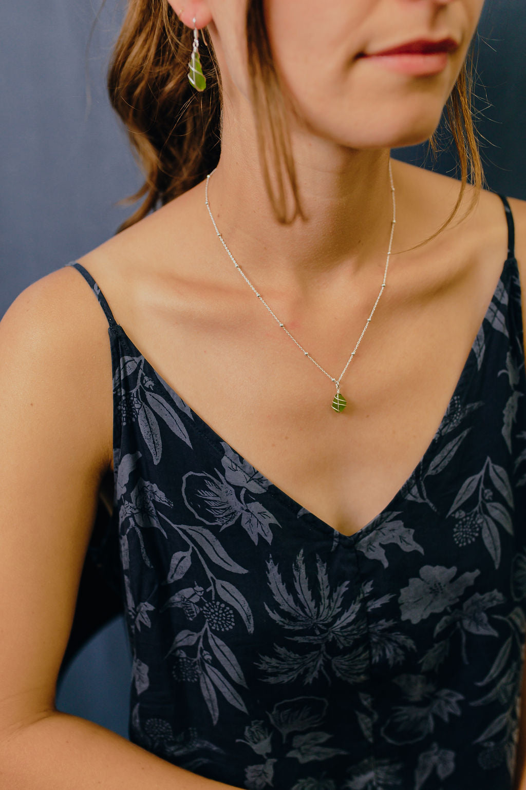 Eleanor Necklace in Silver & Bright Green