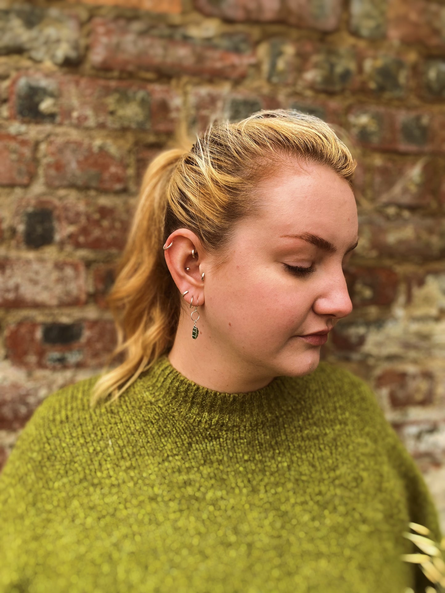 Thea Earrings in Silver & Dark Green