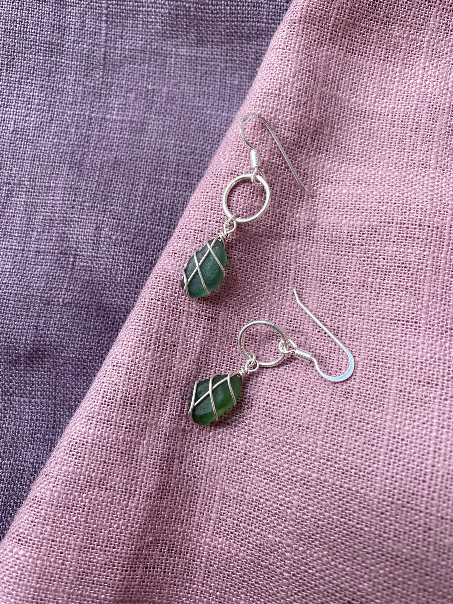 Thea Earrings in Silver & Dark Green