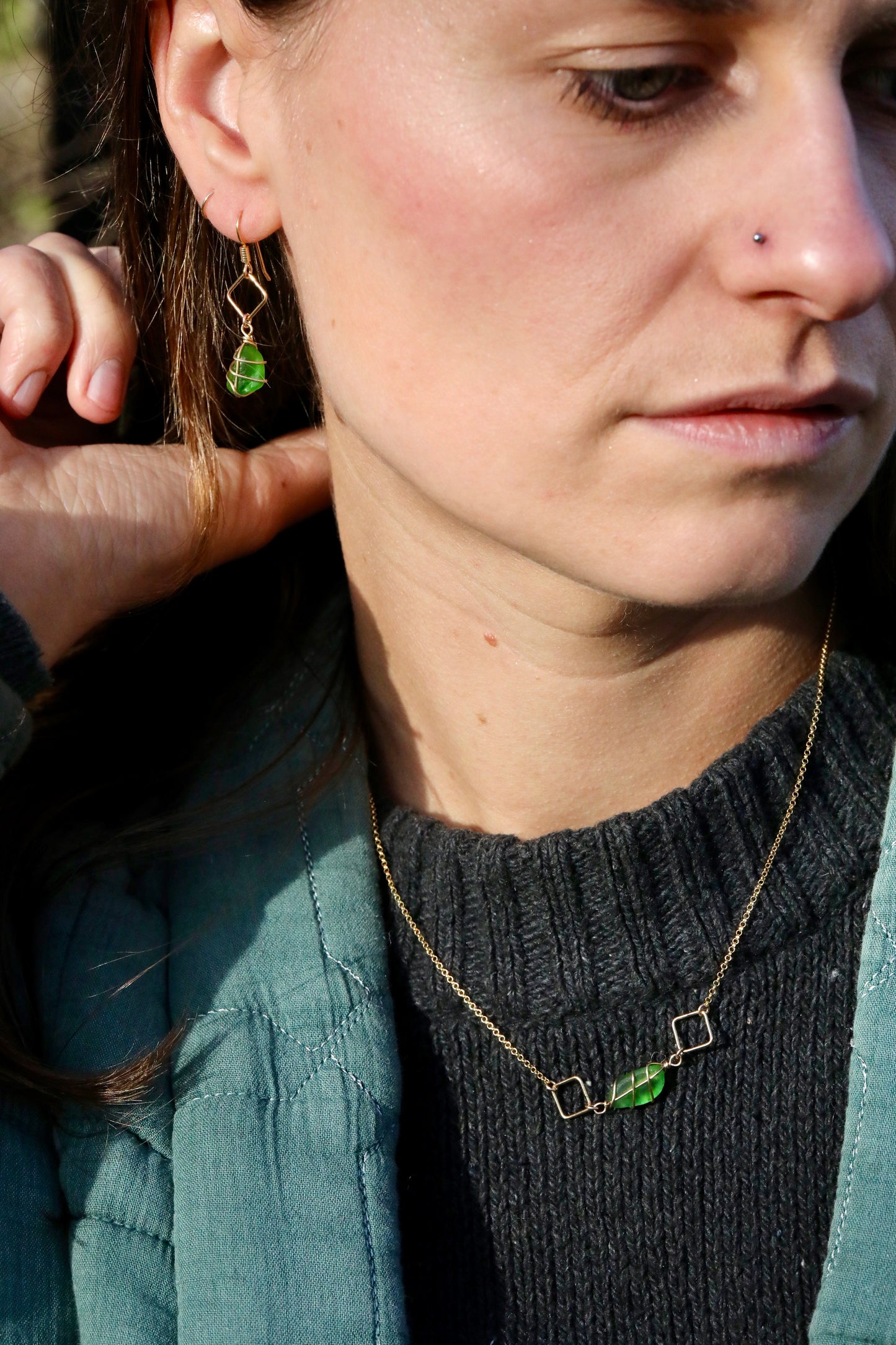 Xanthe Necklace in Gold Vermeil & Bright Green