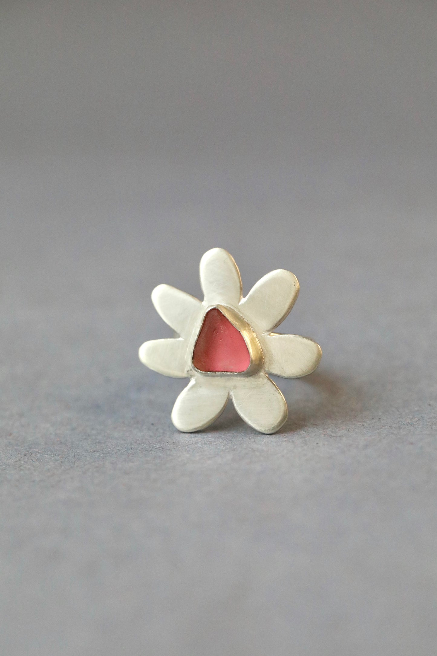 MULL Pink flower & silver ring - O